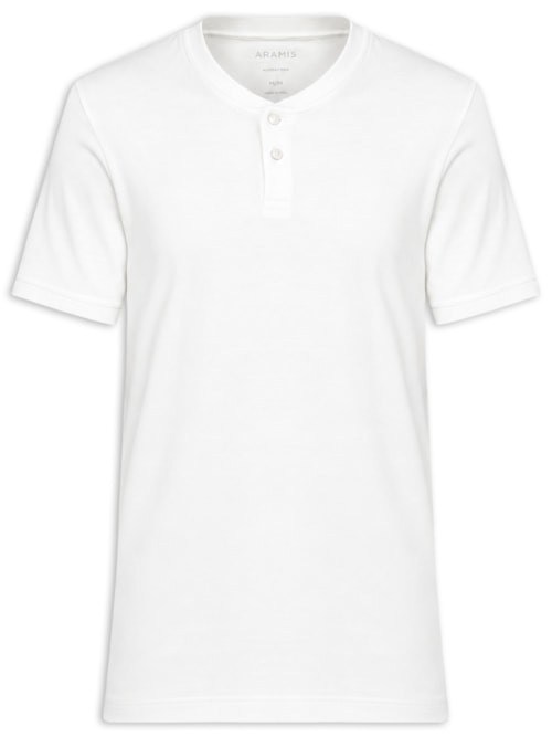 Camiseta Masculina Em Algodão Pima Canelado Com Botões – Branco