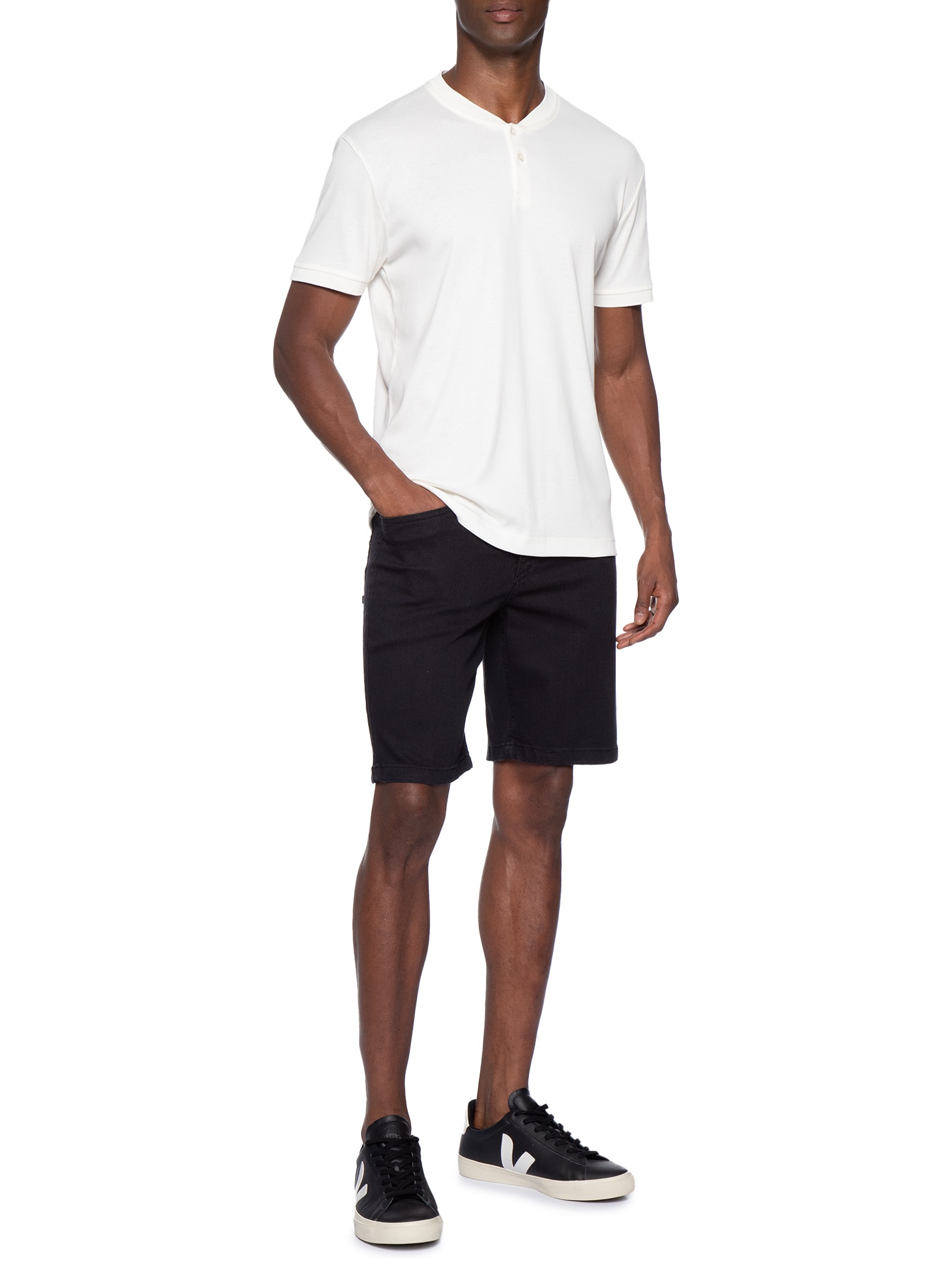 Camiseta Masculina Em Algodão Pima Canelado Com Botões Branco Aramis