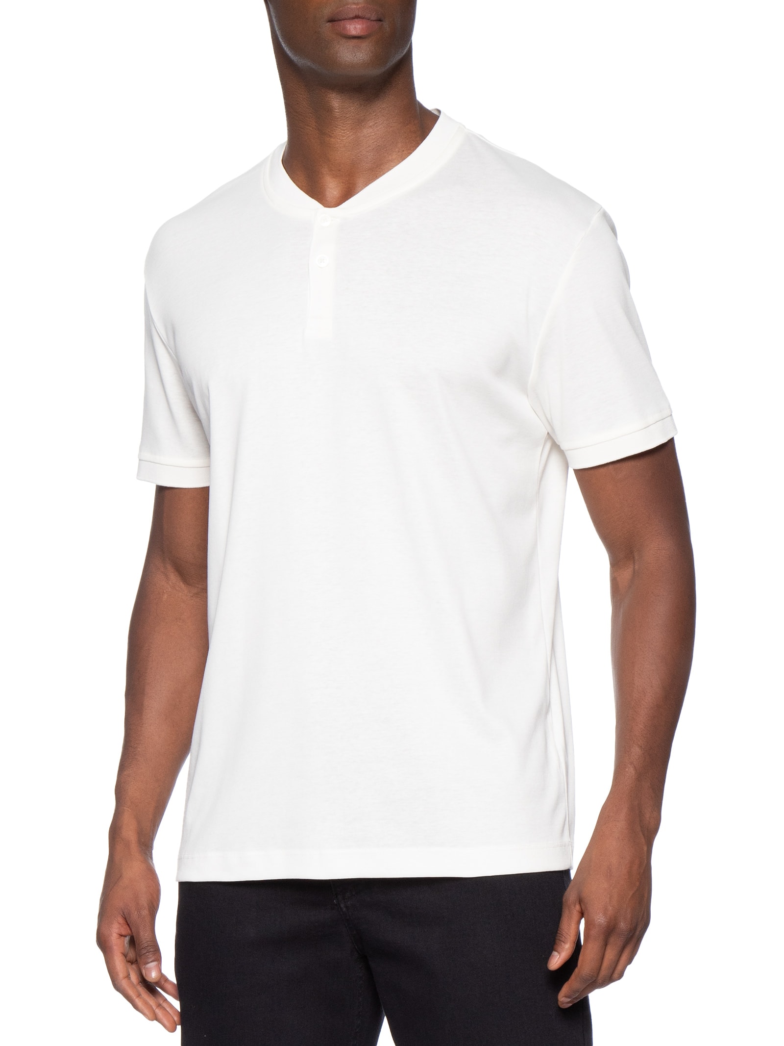 Camiseta Masculina Em Algodão Pima Canelado Com Botões Branco Aramis