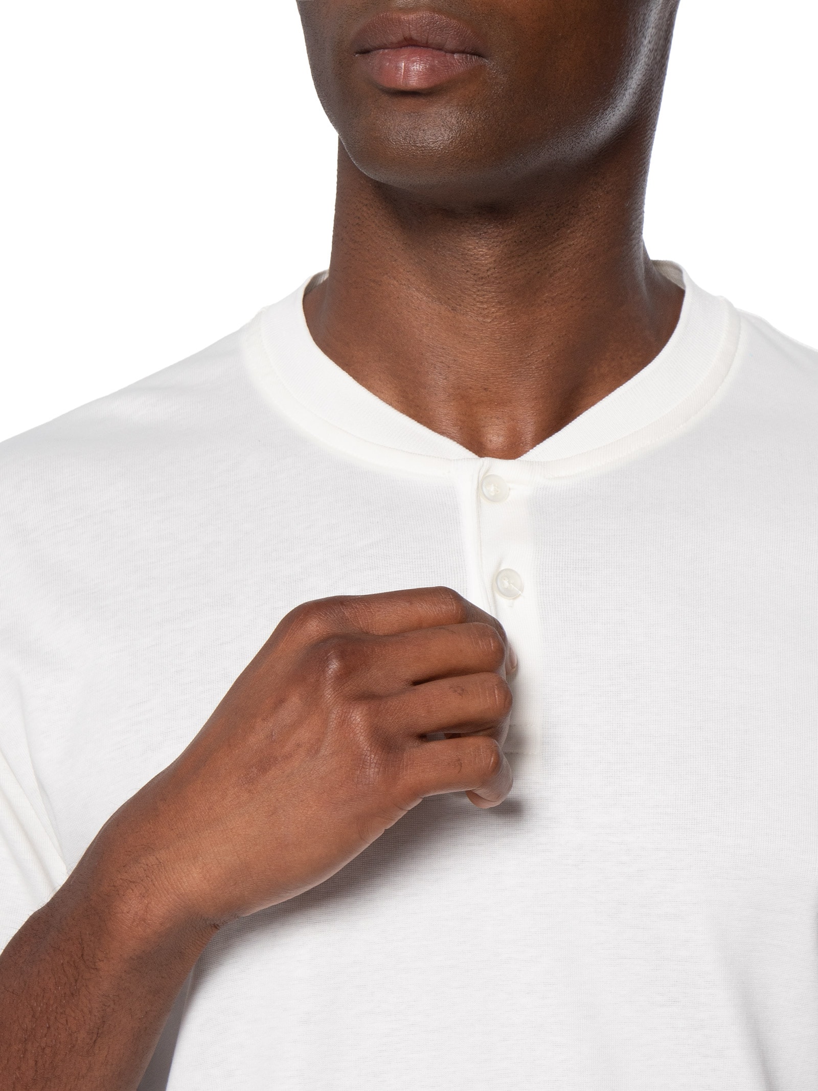 Camiseta Masculina Em Algodão Pima Canelado Com Botões Branco Aramis