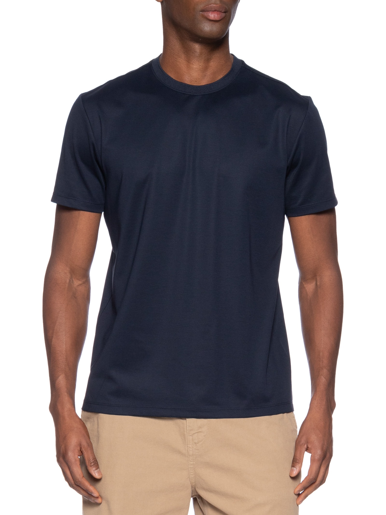 Camiseta Masculina Em Malha Interlock Marcerizada Azul Aramis