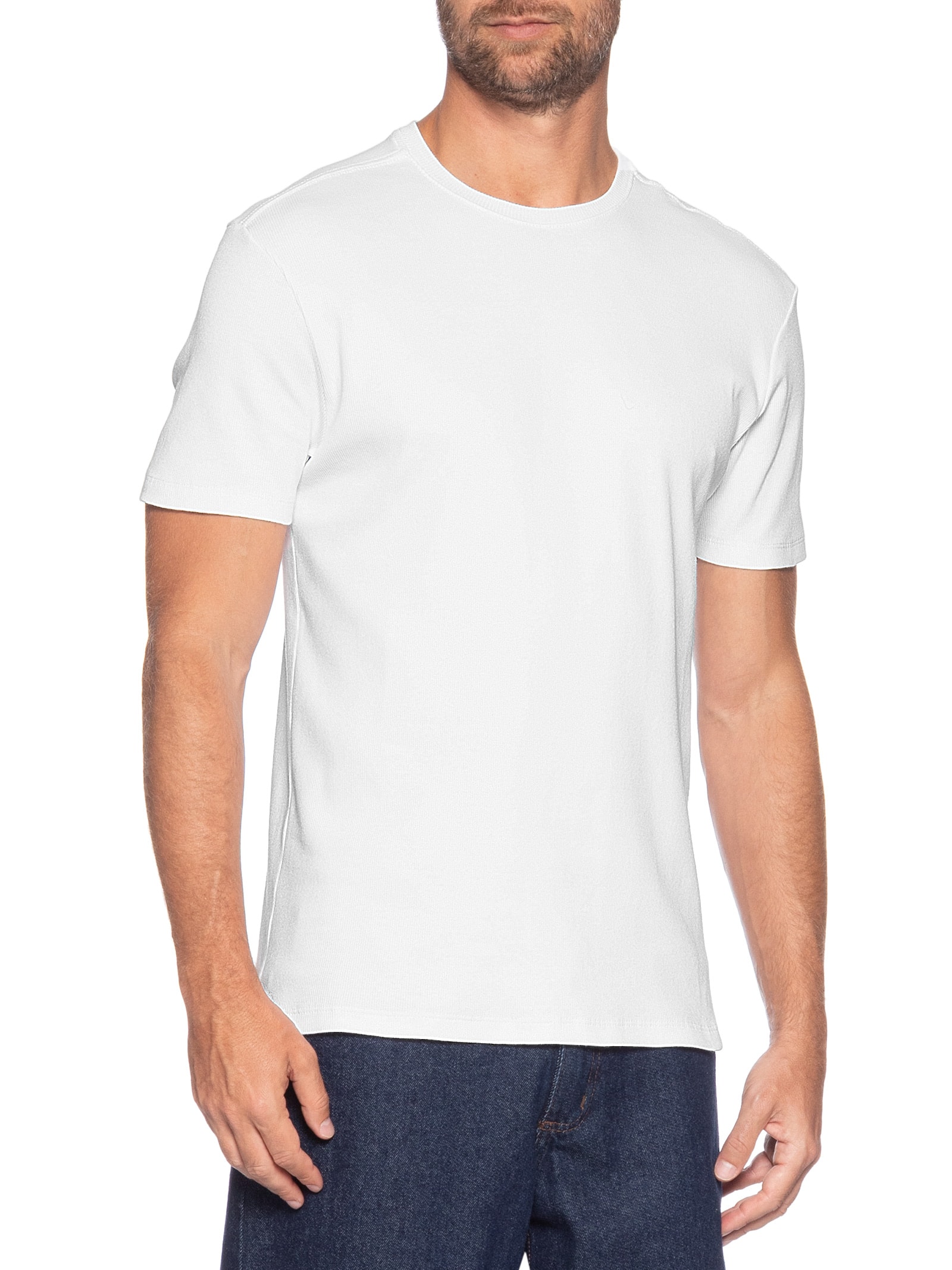 Camiseta Masculina Em Ribana Com Logo Monograma Branco Calvin Klein Jeans