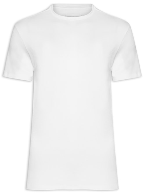 Camiseta Masculina Em Ribana Com Logo Monograma – Branco