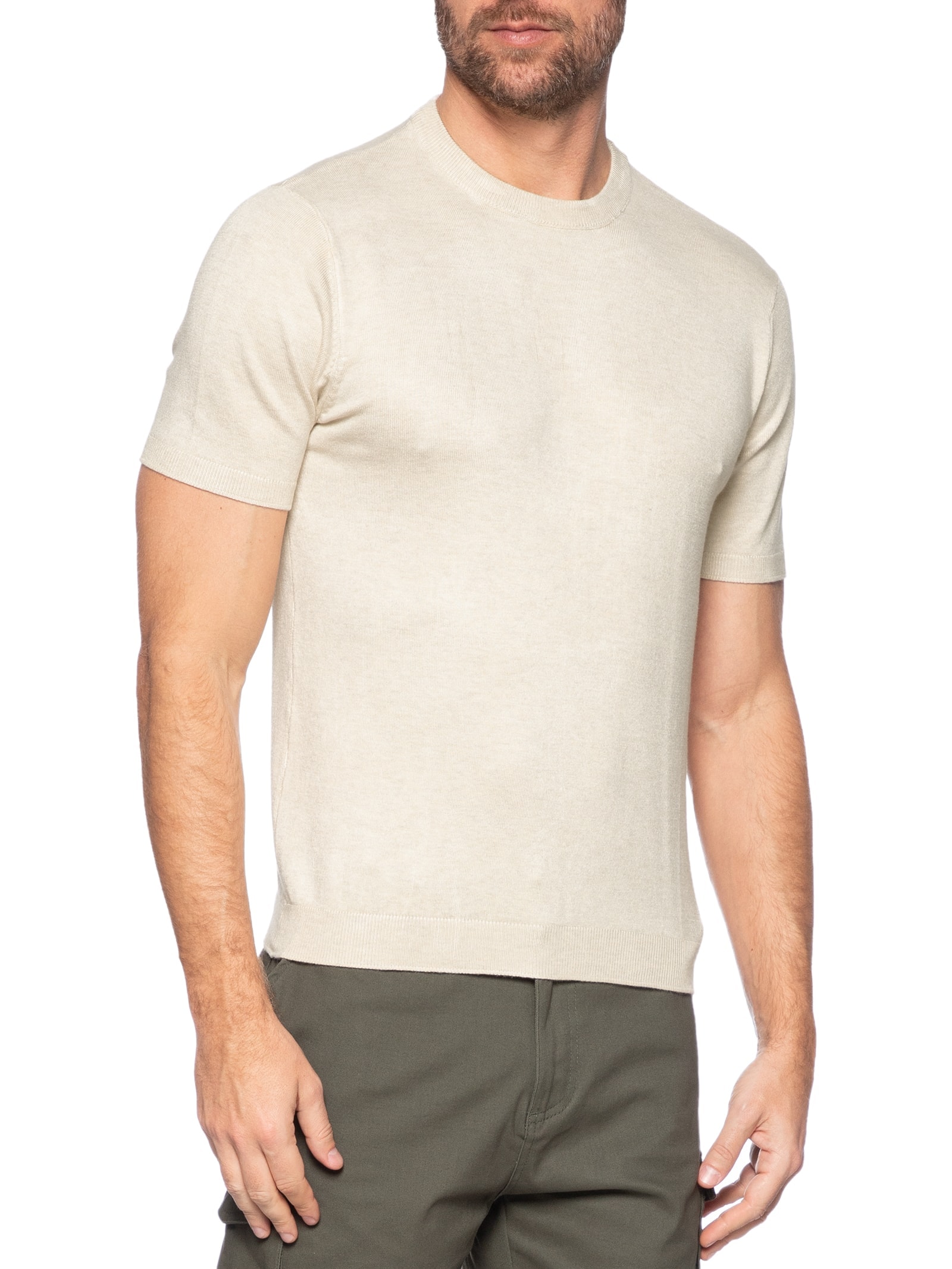 Camiseta Masculina Em Tricot Bege  Basiq Men