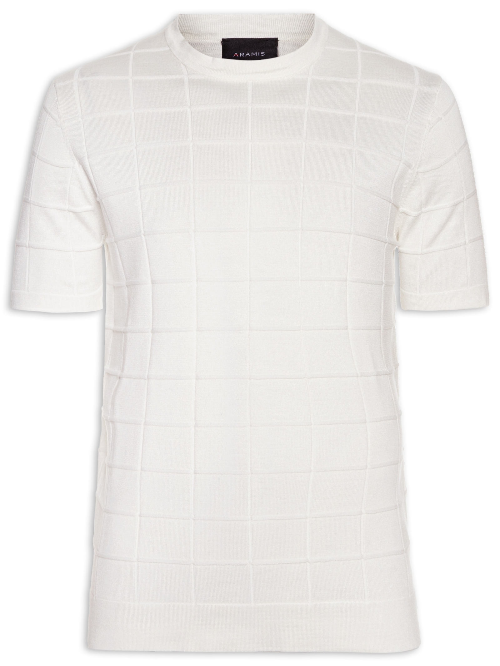 Camiseta Masculina Em Tricot Com Jacquard Quadriculado Branco   Aramis