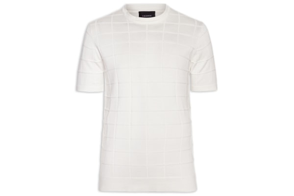Camiseta Masculina Em Tricot Com Jacquard Quadriculado - Branco  
