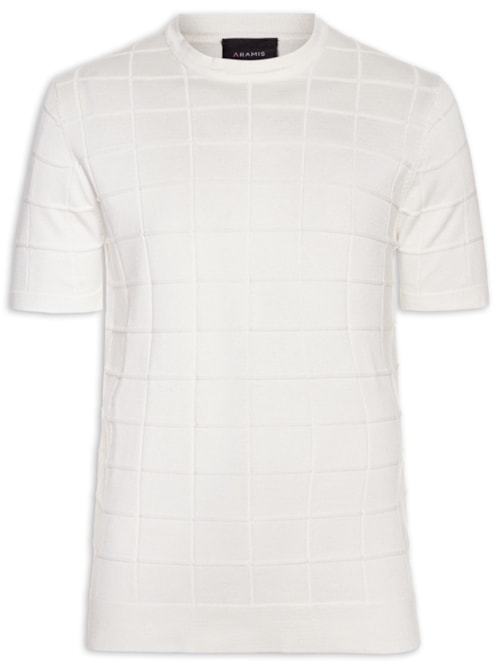 Camiseta Masculina Em Tricot Com Jacquard Quadriculado – Branco