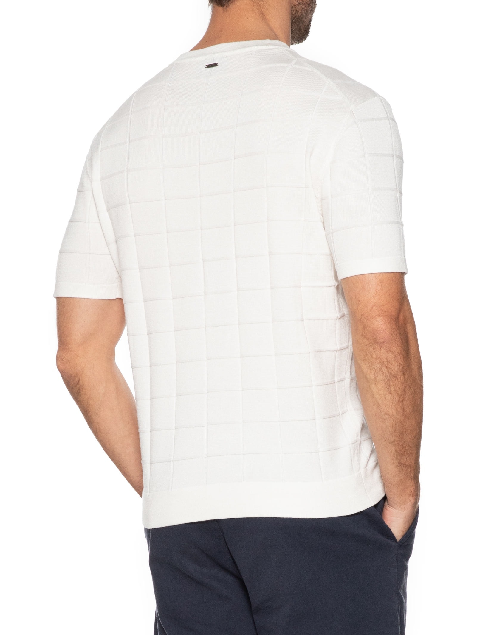 Camiseta Masculina Em Tricot Com Jacquard Quadriculado Branco   Aramis
