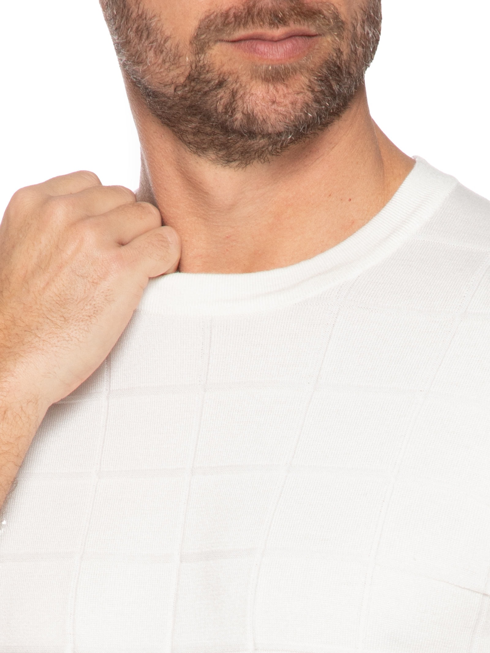 Camiseta Masculina Em Tricot Com Jacquard Quadriculado Branco   Aramis