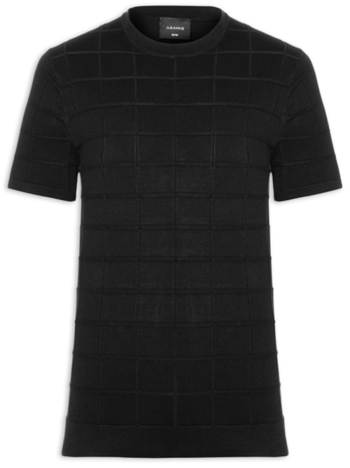 Camiseta Masculina Em Tricot Com Jacquard Quadriculado – Preto
