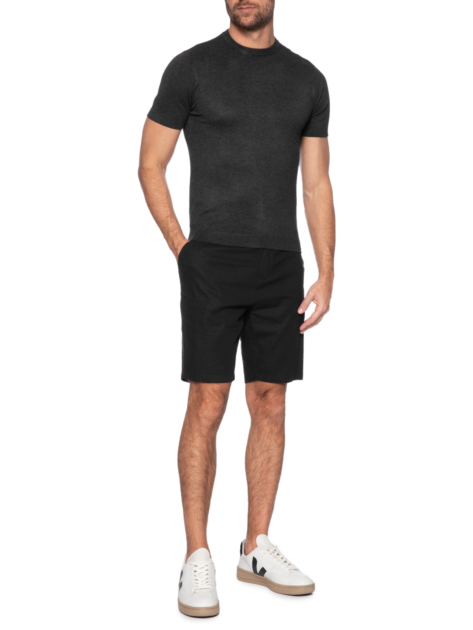Camiseta Masculina Em Tricot Preto Basiq Men