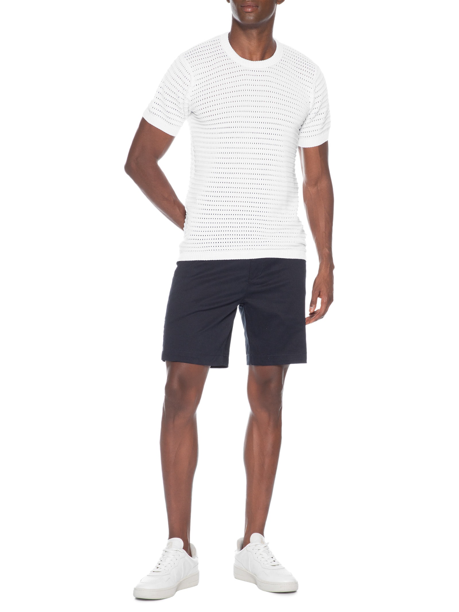 Camiseta Masculina Em Tricot Texturizada Branco Basiq Men