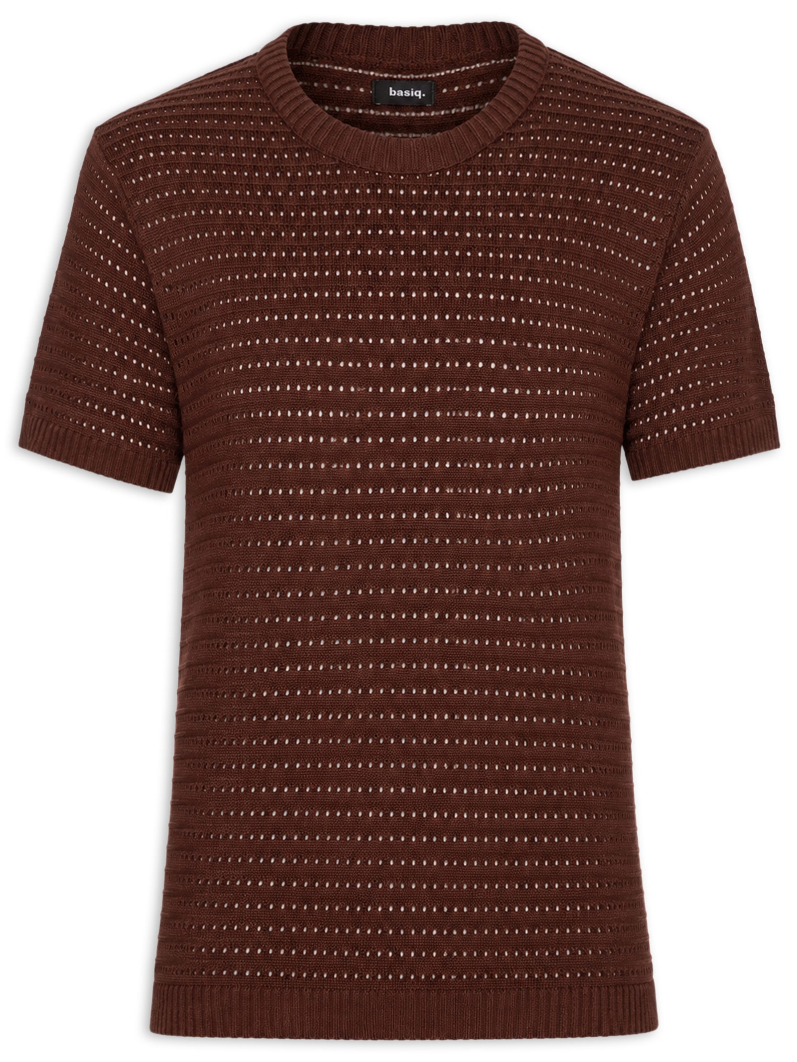Camiseta Masculina Em Tricot Texturizada Marrom Basiq Men