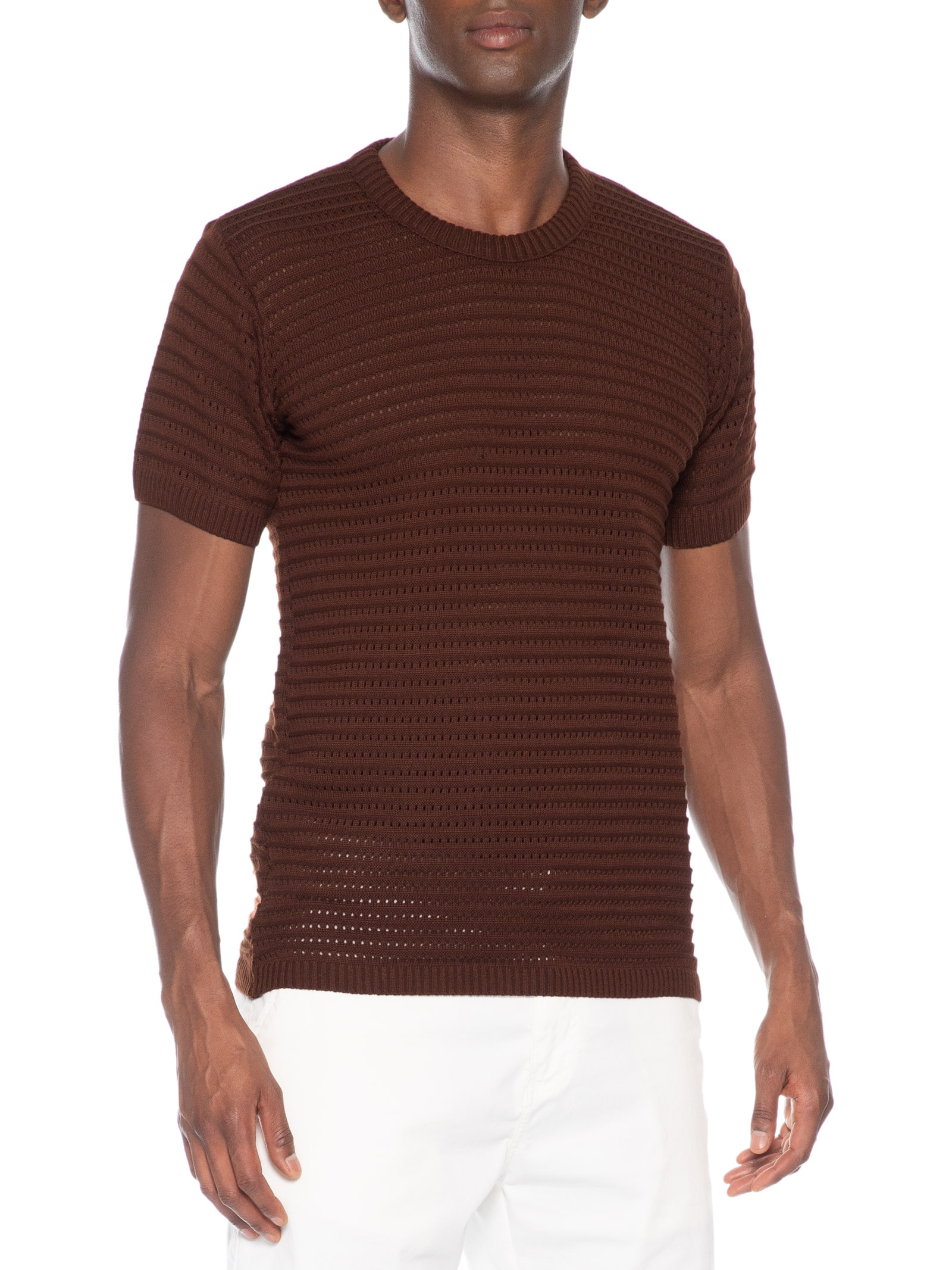 Camiseta Masculina Em Tricot Texturizada Marrom Basiq Men