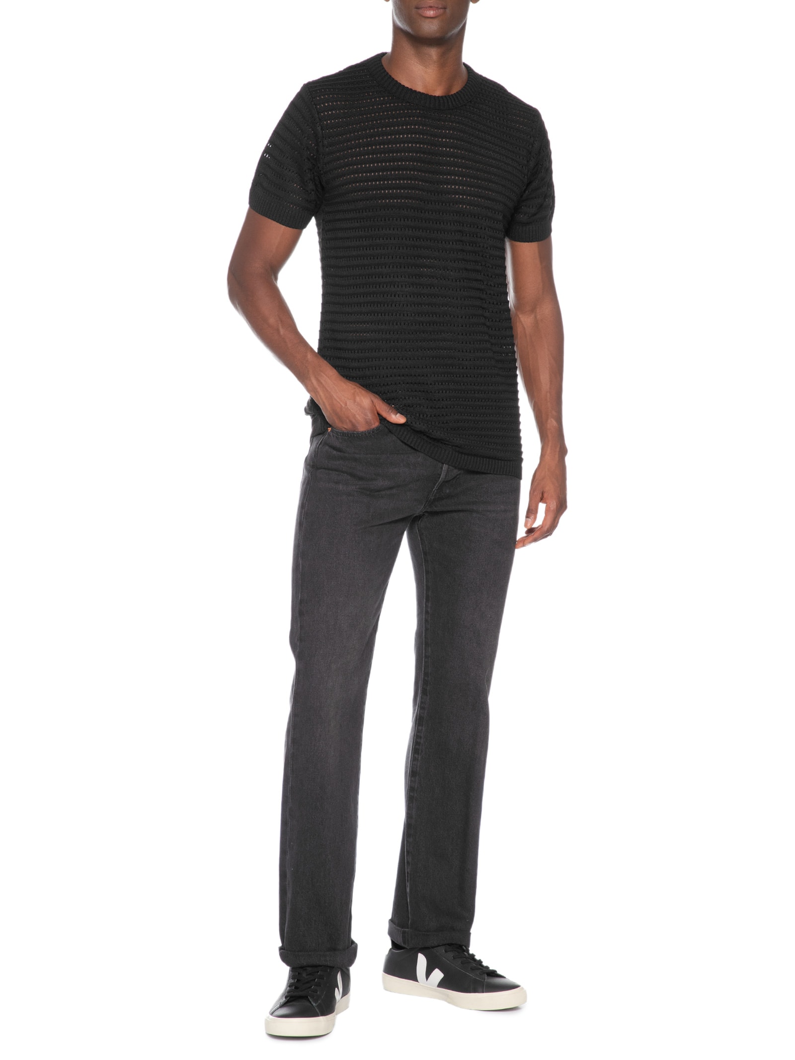Camiseta Masculina Em Tricot Texturizada Preto Basiq Men