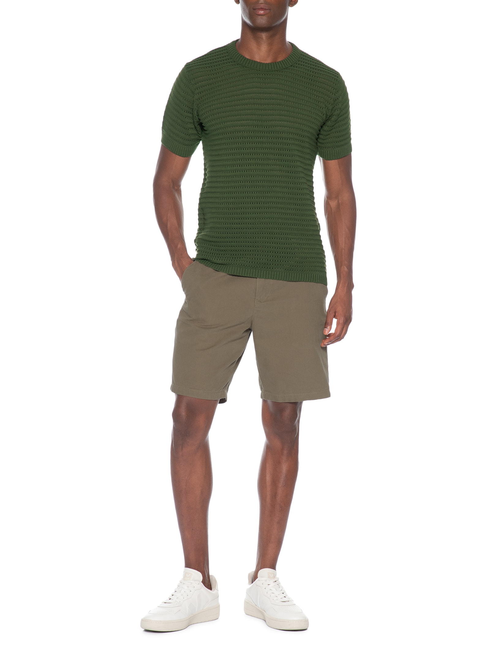 Camiseta Masculina Em Tricot Texturizada Verde Basiq Men