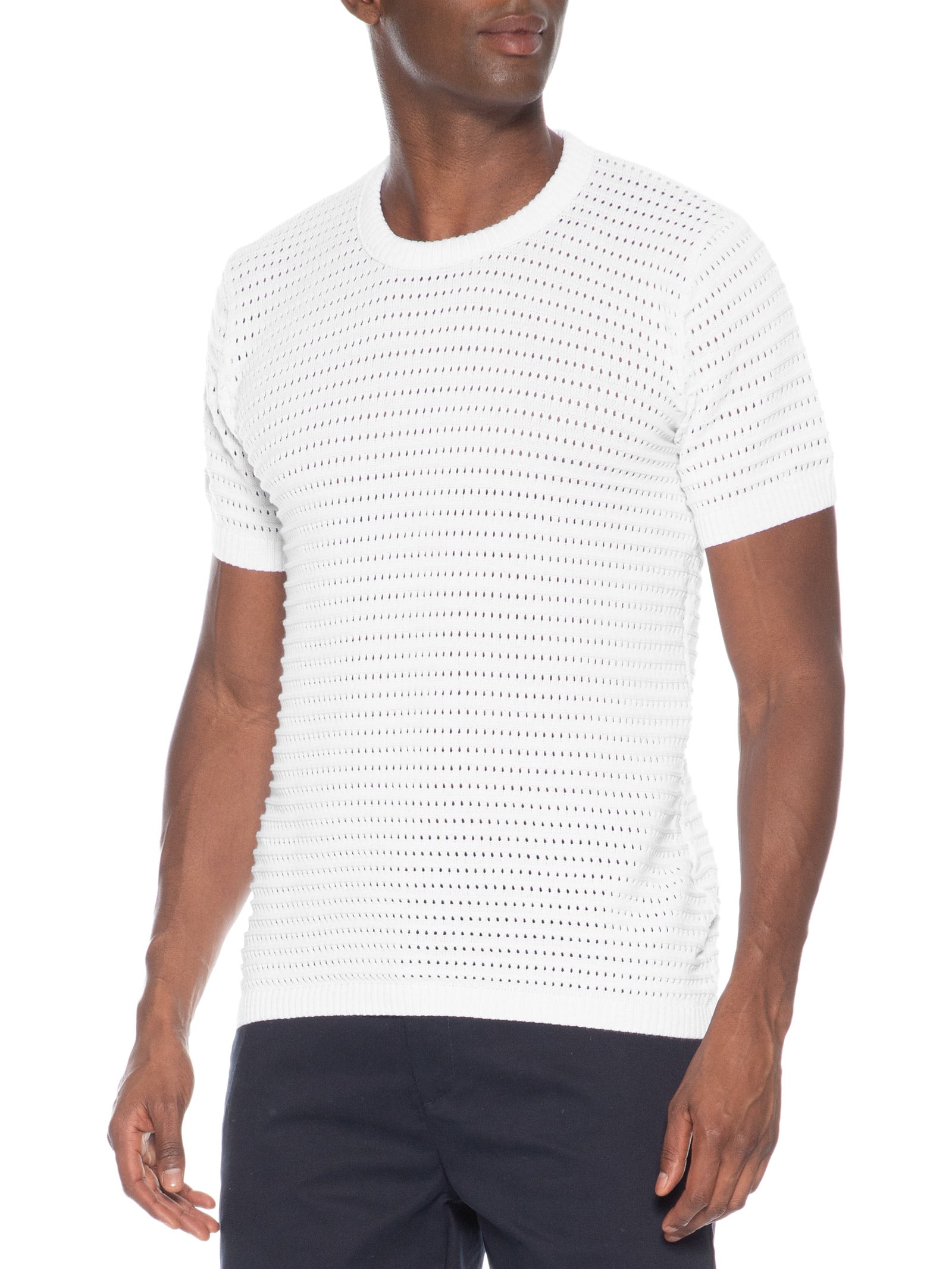 Camiseta Masculina Em Tricot Texturizada – Branco Basiq Men