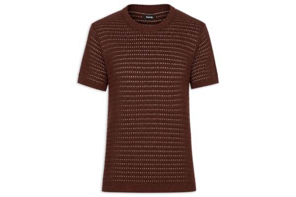 Camiseta Masculina Em Tricot Texturizada – Marrom