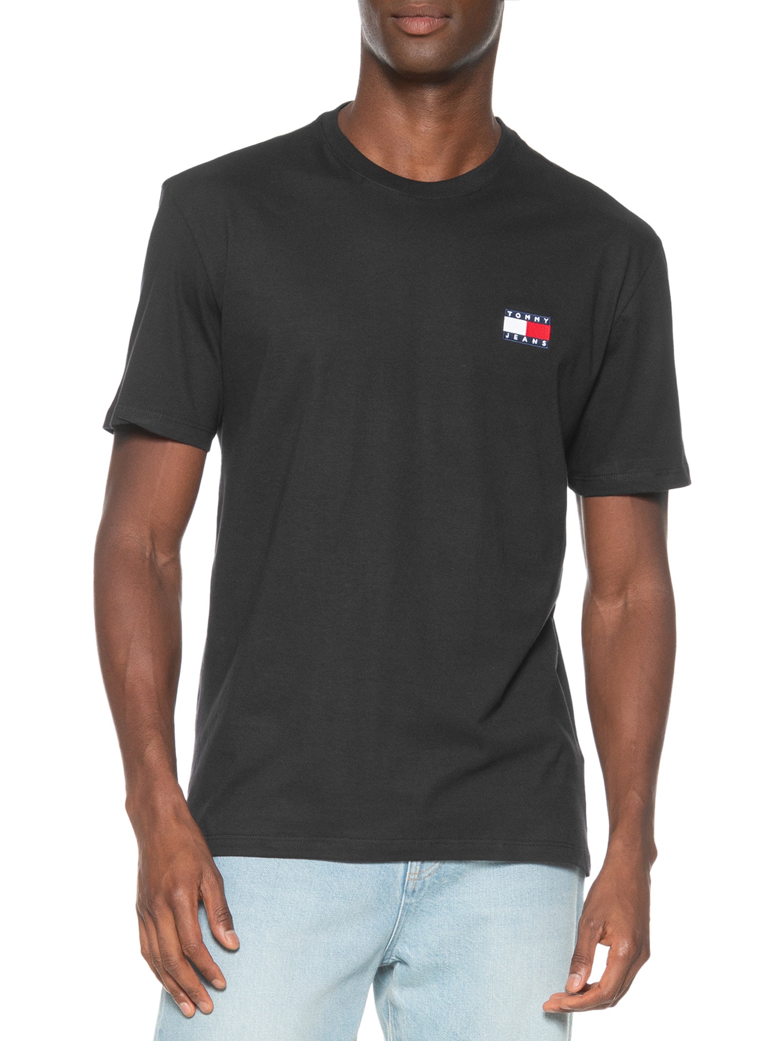 Camiseta Masculina Emblema Regular Fit Em Algodão Preto Tommy Jeans