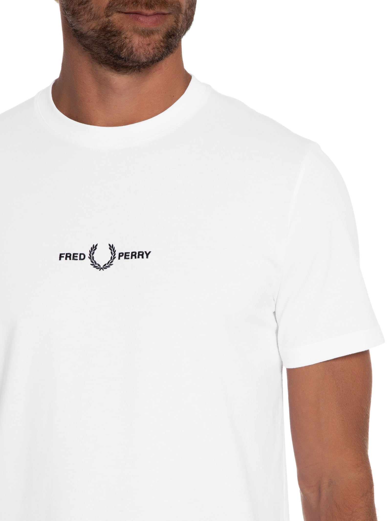 Fred Perry - Camiseta Masculina Embroidered - Branco