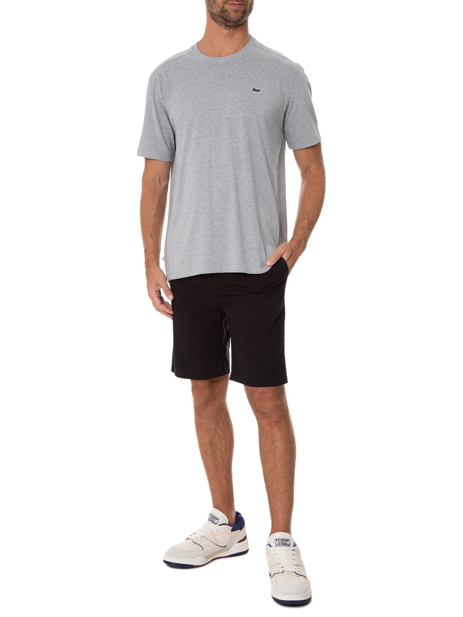 Camiseta Masculina Esportiva Regular Fit Em Algodão Ultra Dry Cinza Lacoste