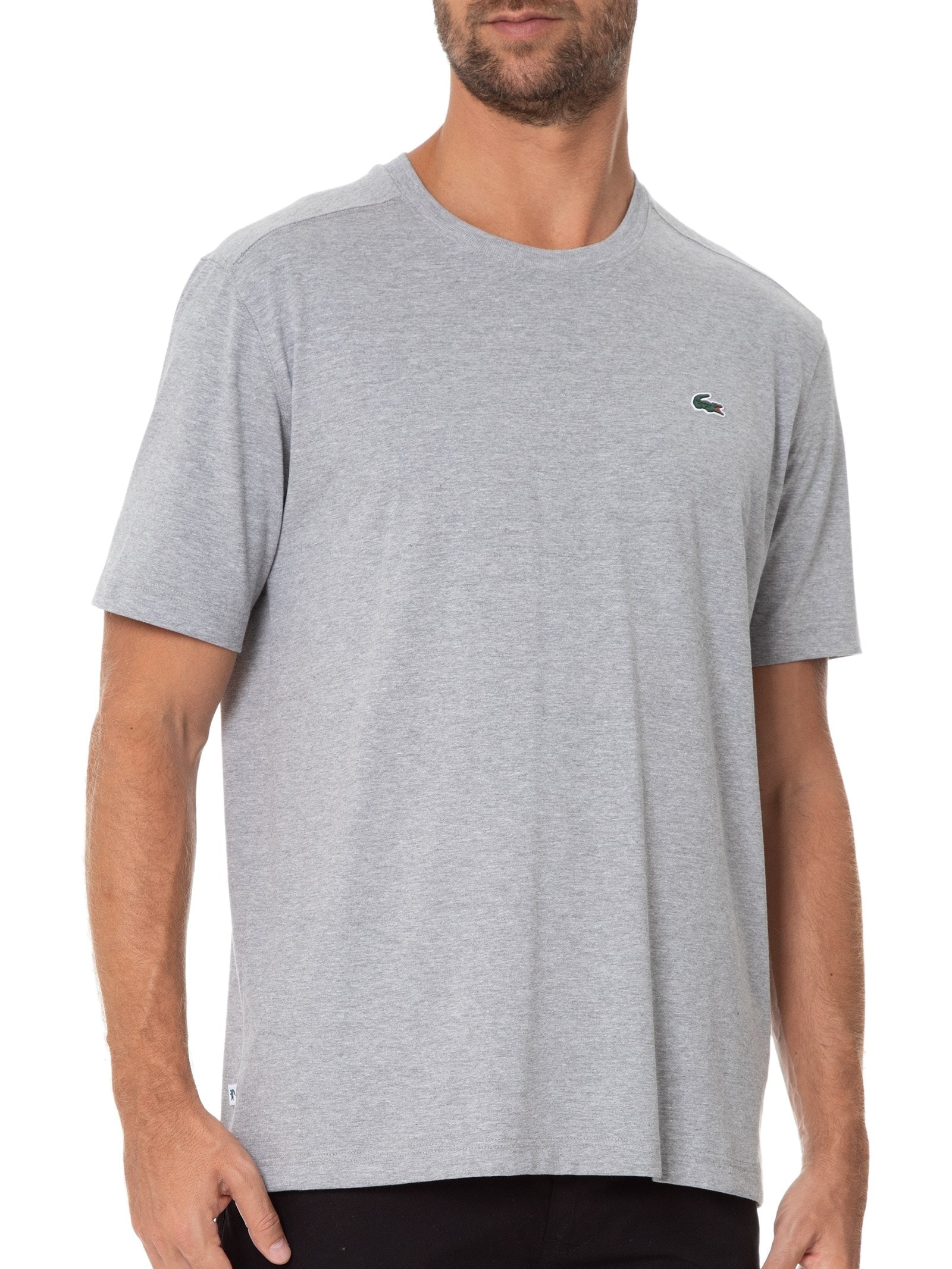 Camiseta Masculina Esportiva Regular Fit Em Algodão Ultra Dry Cinza Lacoste