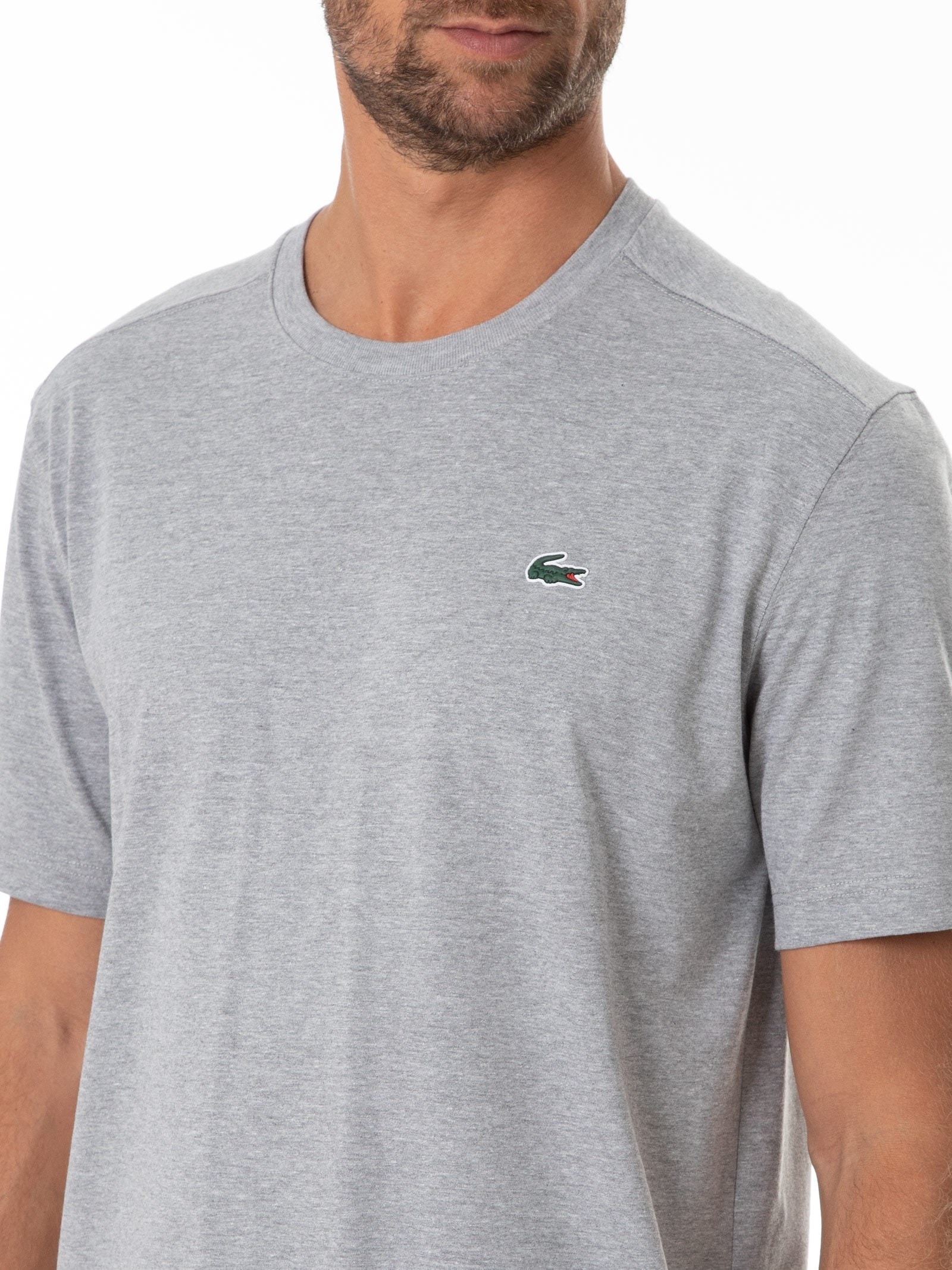 Camiseta Masculina Esportiva Regular Fit Em Algodão Ultra Dry Cinza Lacoste