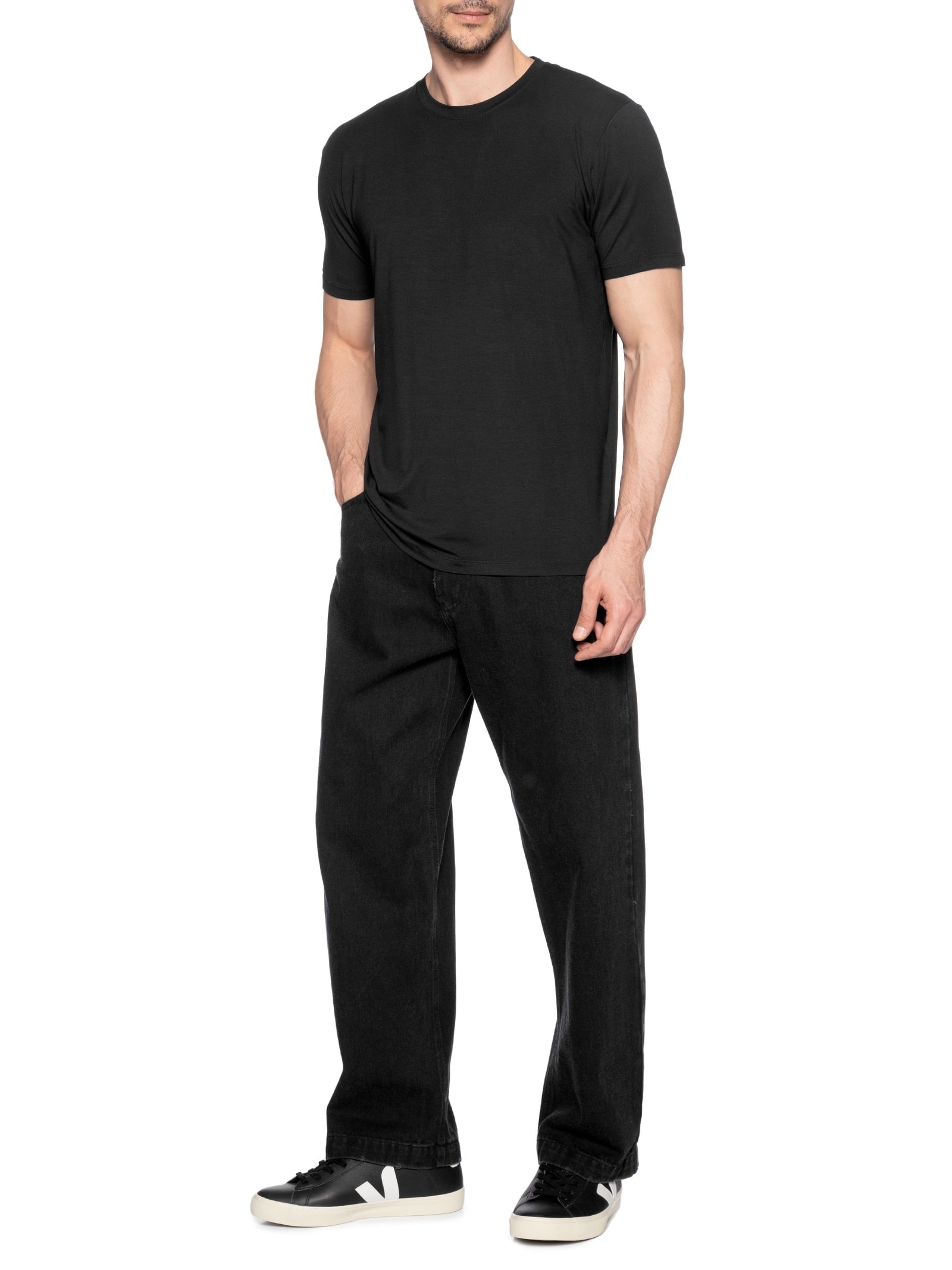 Camiseta Masculina Essencial Tech Em Modal Preto '2 Essential