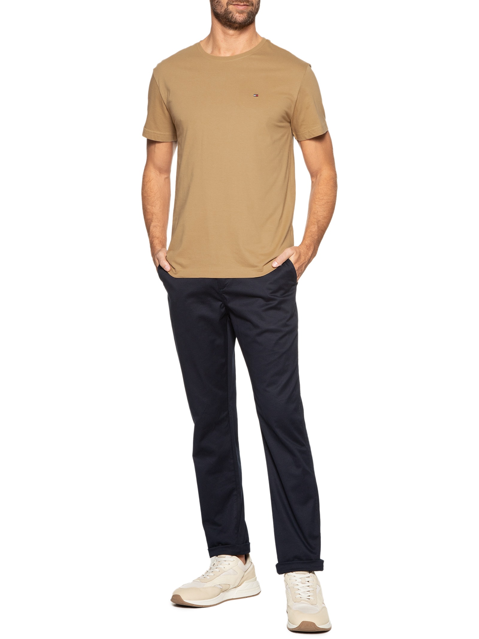 Camiseta Masculina Essential Algodão Cneck Bege Tommy Hilfiger