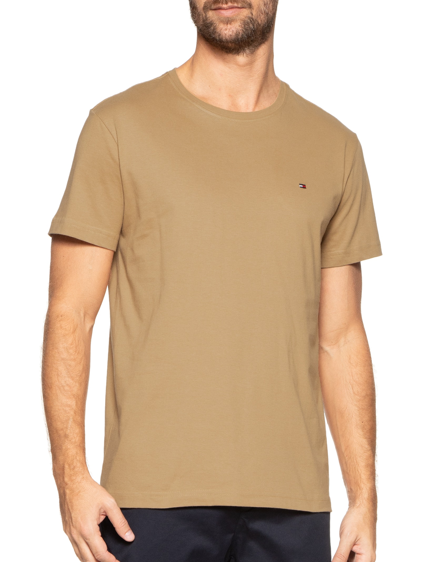 Camiseta Masculina Essential Algodão Cneck Bege Tommy Hilfiger