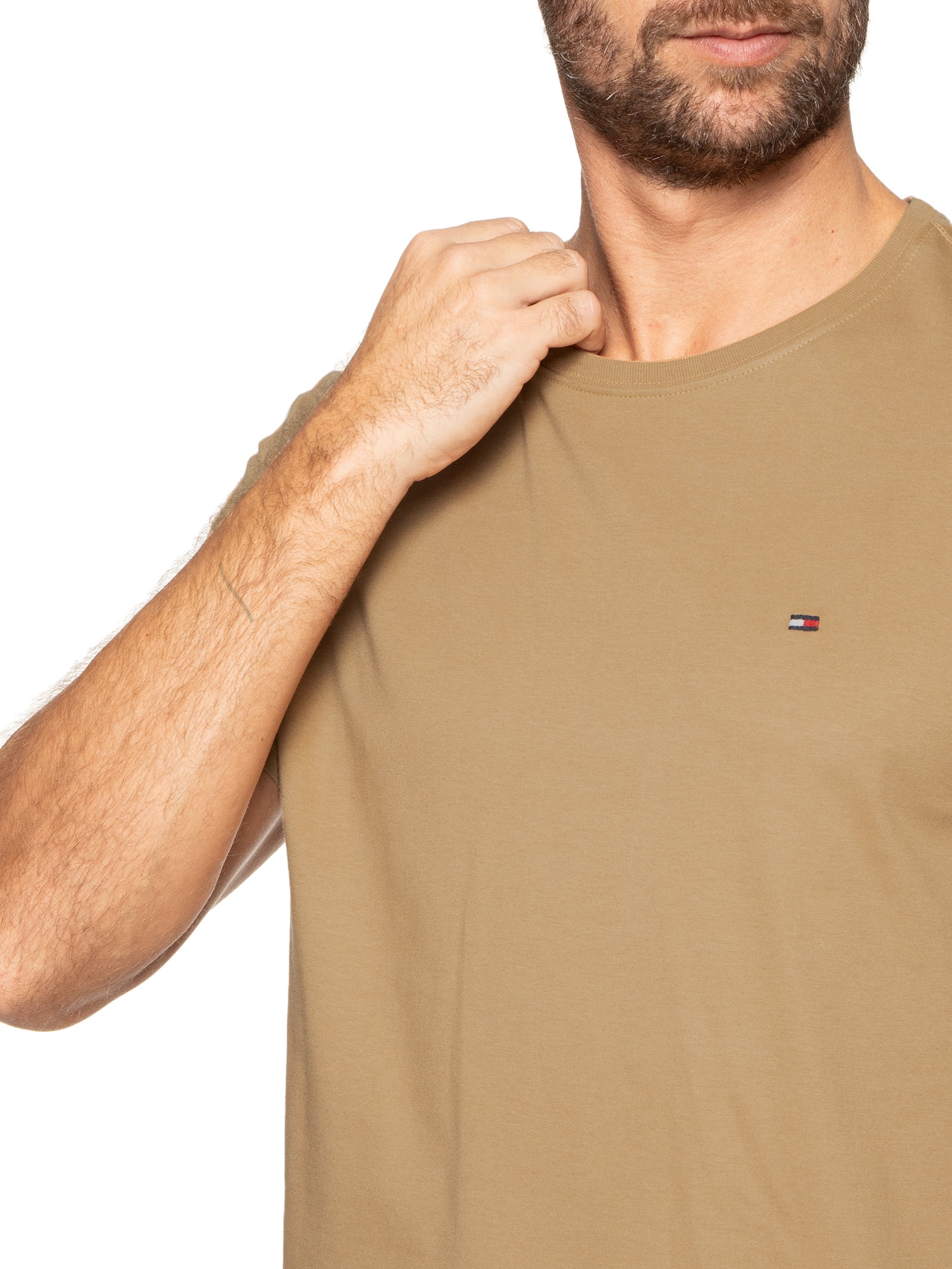 Camiseta Masculina Essential Algodão Cneck Bege Tommy Hilfiger