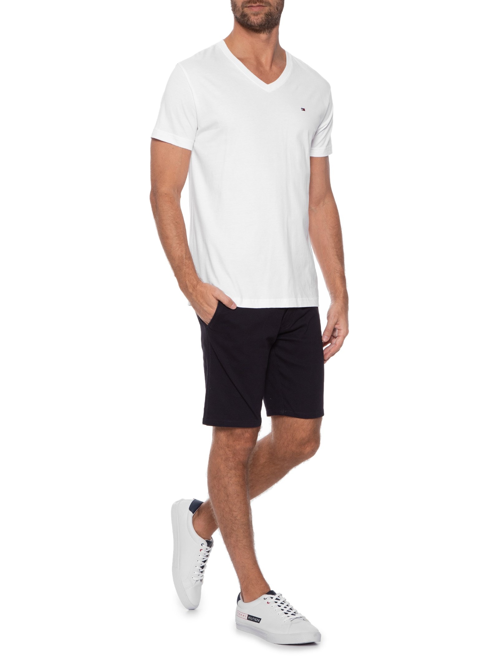 Camiseta Masculina Essential Cotton V Neck Branco Tommy Hilfiger