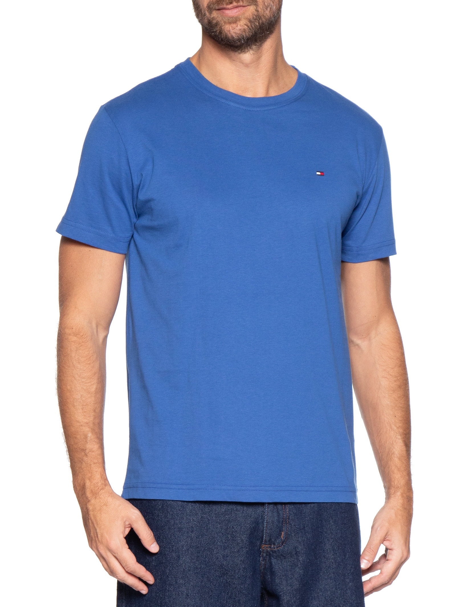 Camiseta Masculina Essential Regular Fit C-Nk Em Algodão Azul Tommy Hilfiger