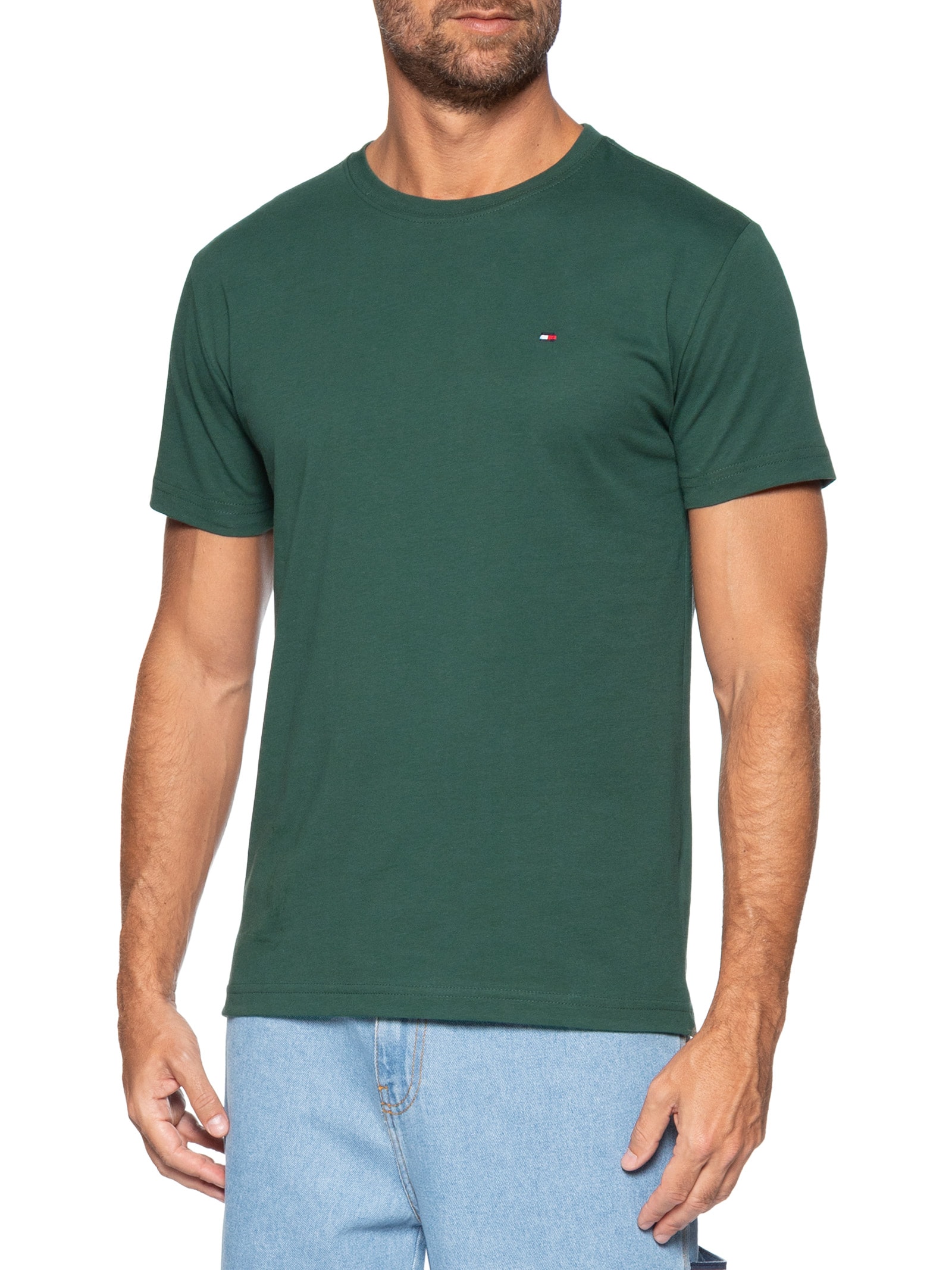 Camiseta Masculina Essential Regular Fit C-Nk Em Algodão Verde Tommy Hilfiger