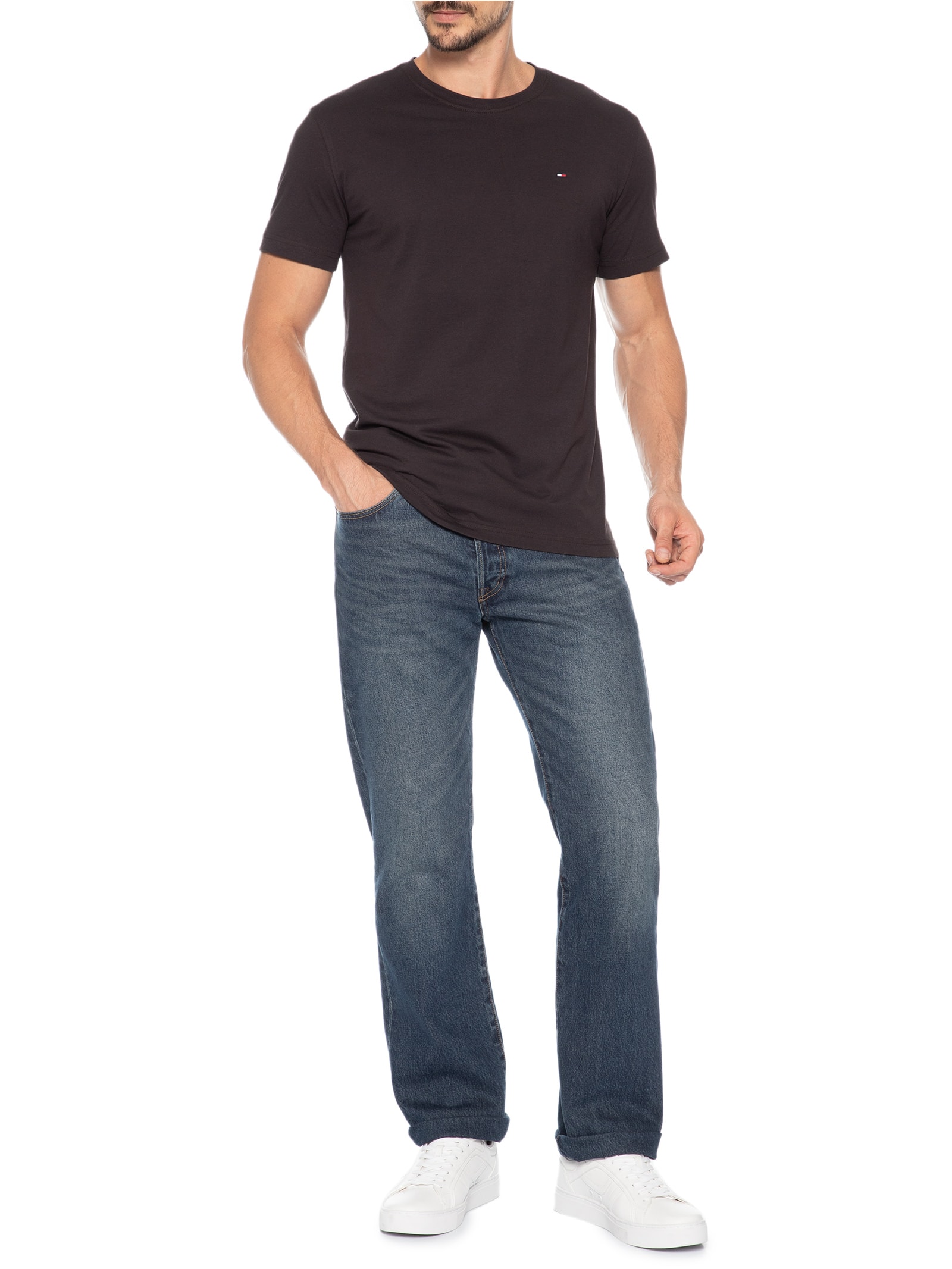 Camiseta Masculina Essential Regular Fit Gola Careca Em Algodão Marrom Tommy Hilfiger