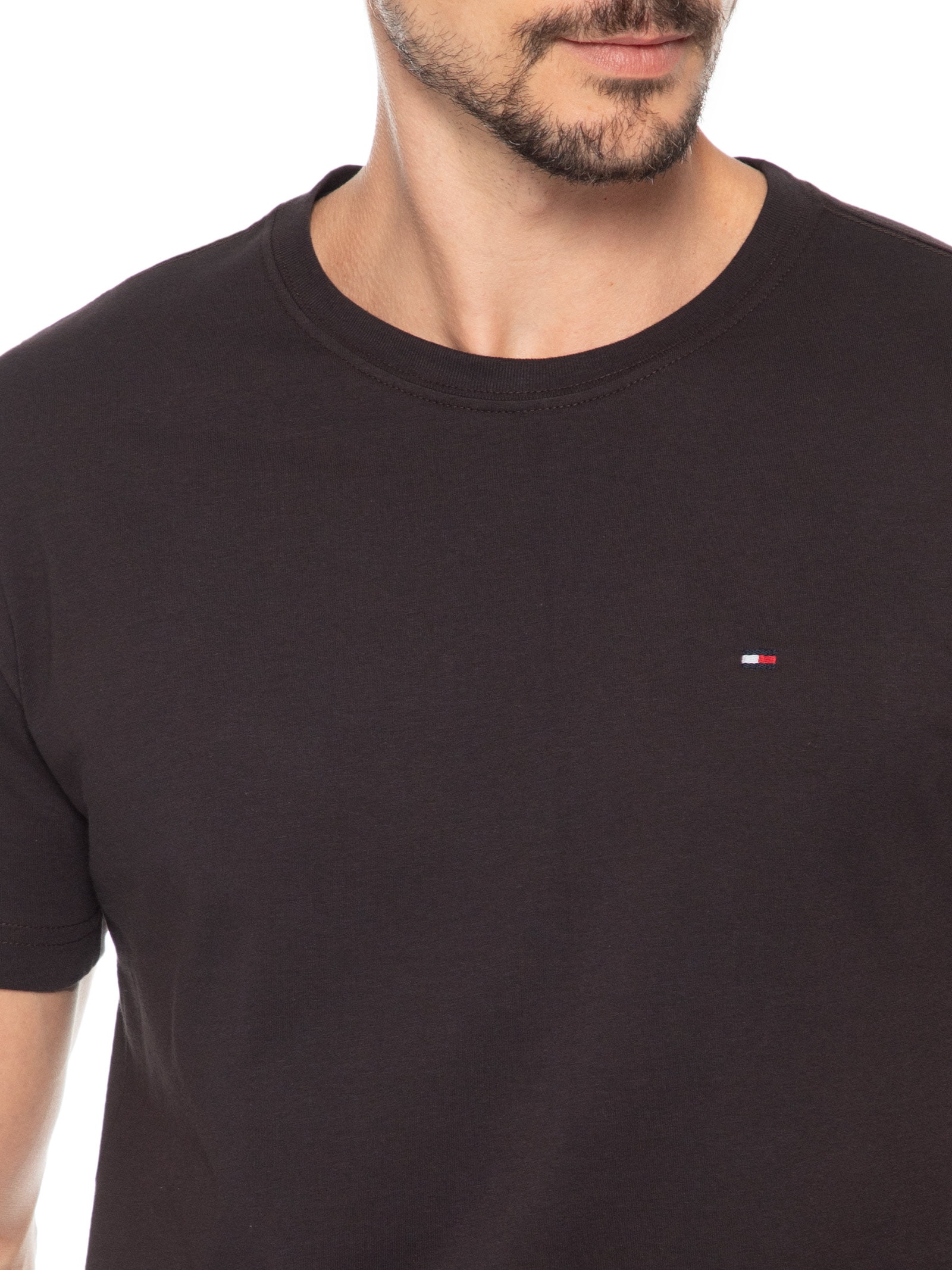 Camiseta Masculina Essential Regular Fit Gola Careca Em Algodão Marrom Tommy Hilfiger