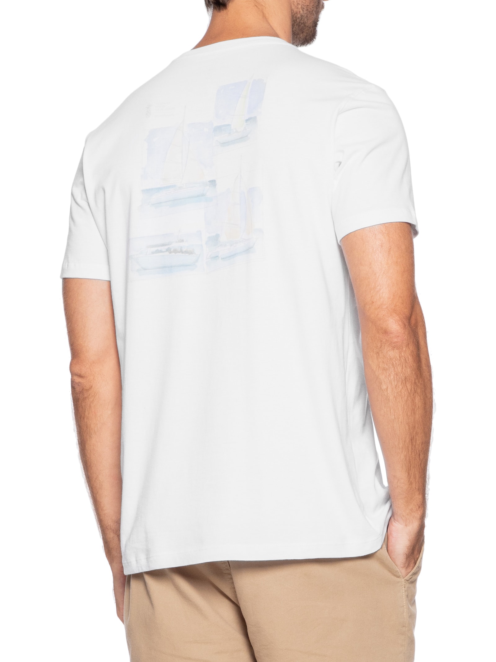 Camiseta Masculina Estampa Aquarela Barcos Branco Pineapple