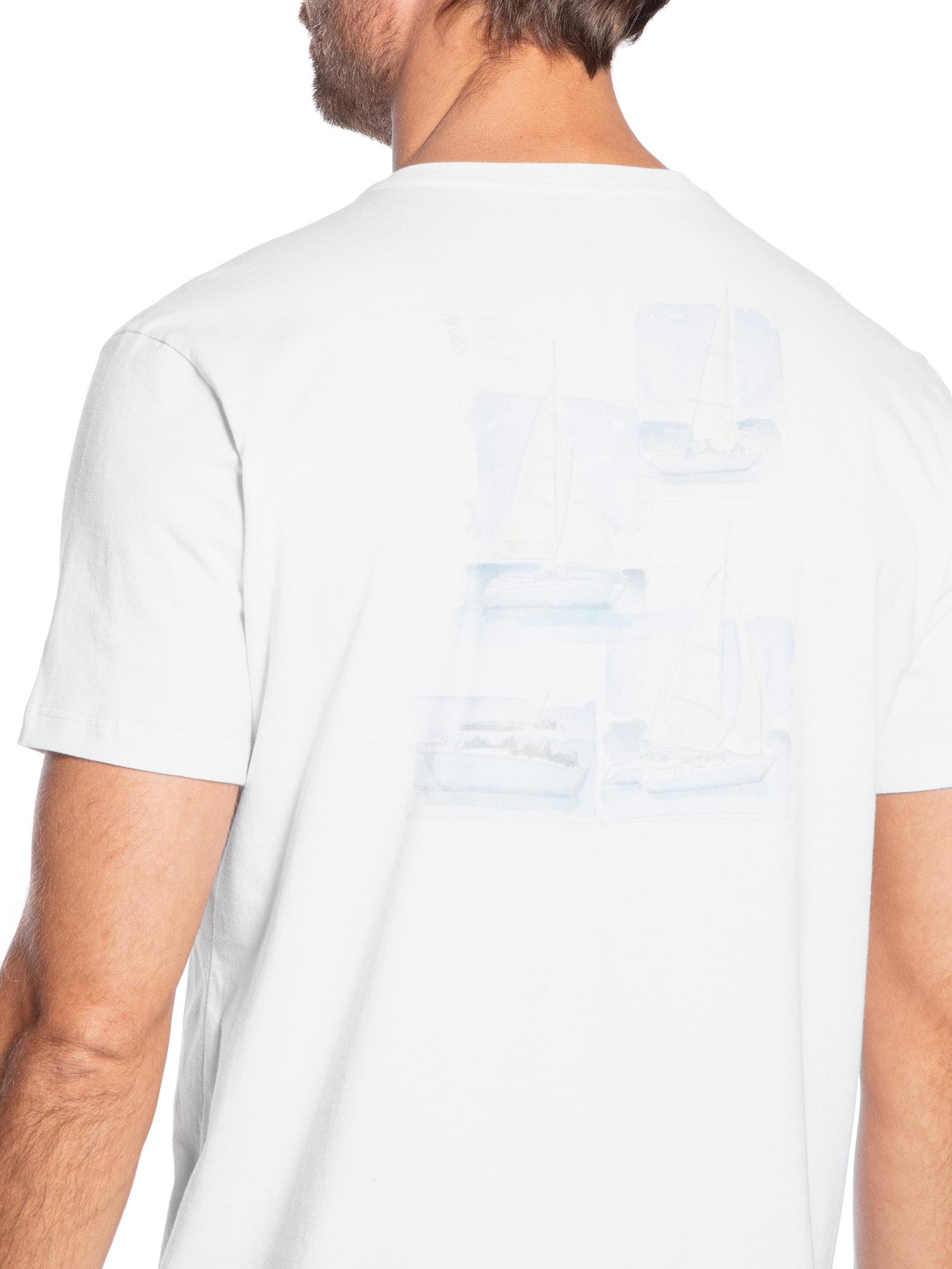 Camiseta Masculina Estampa Aquarela Barcos Branco Pineapple