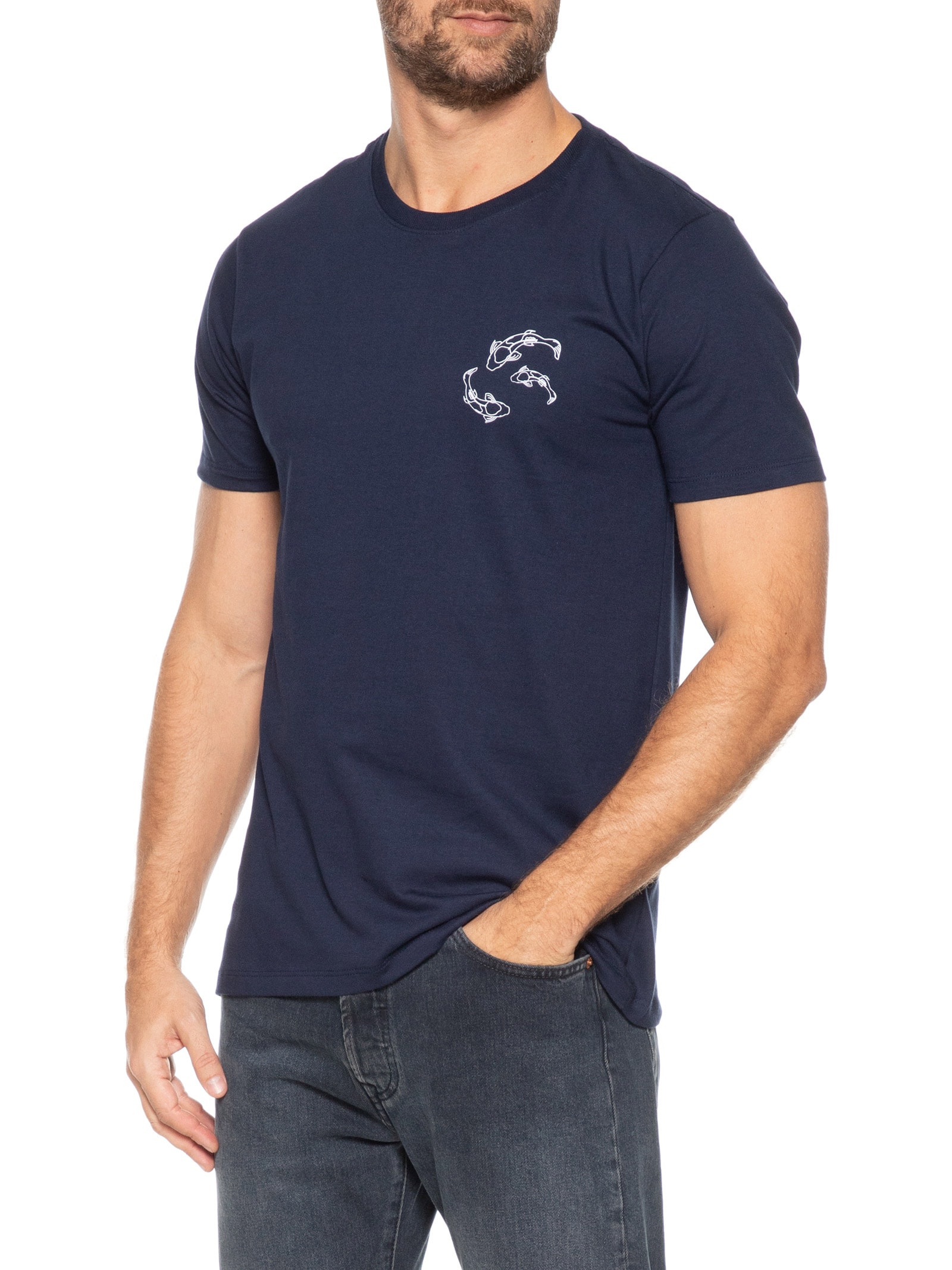 Camiseta Masculina Estampa De Peixes Azul Basiq Men