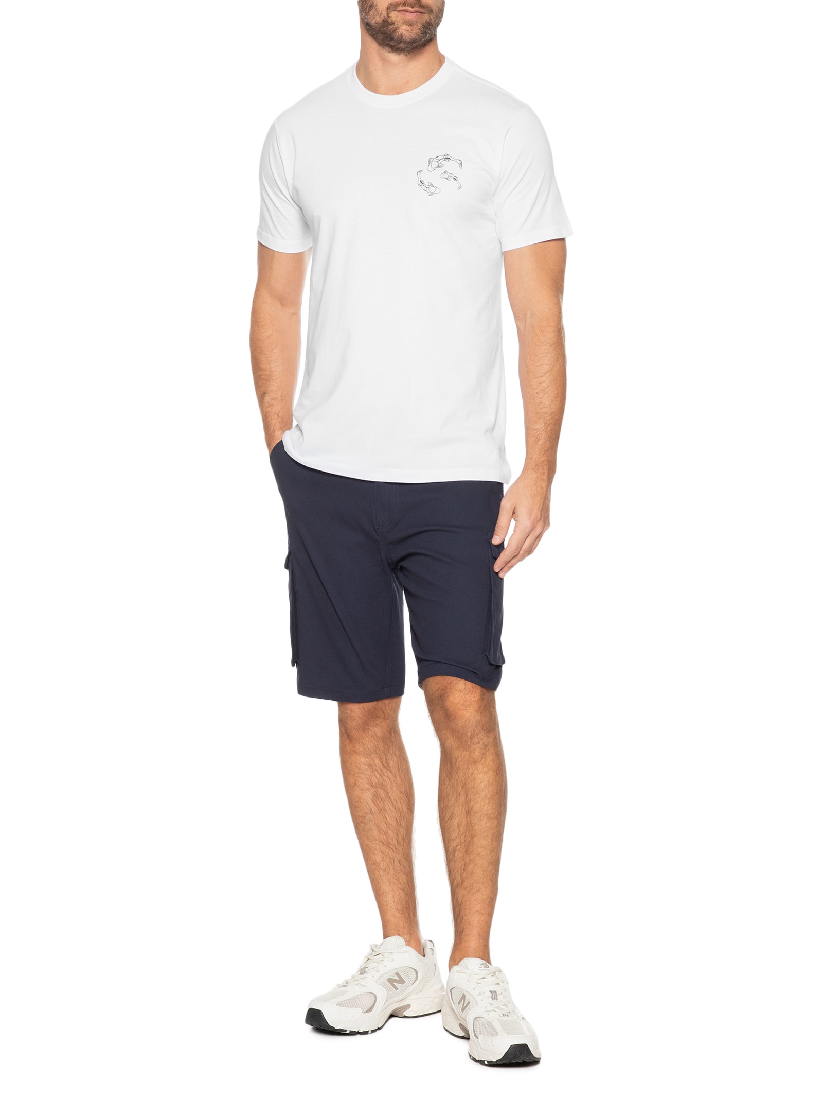 Camiseta Masculina Estampa De Peixes Branco Basiq Men