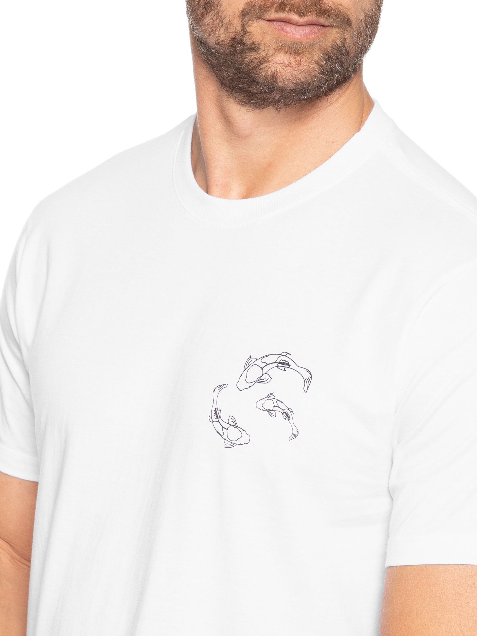 Camiseta Masculina Estampa De Peixes Branco Basiq Men