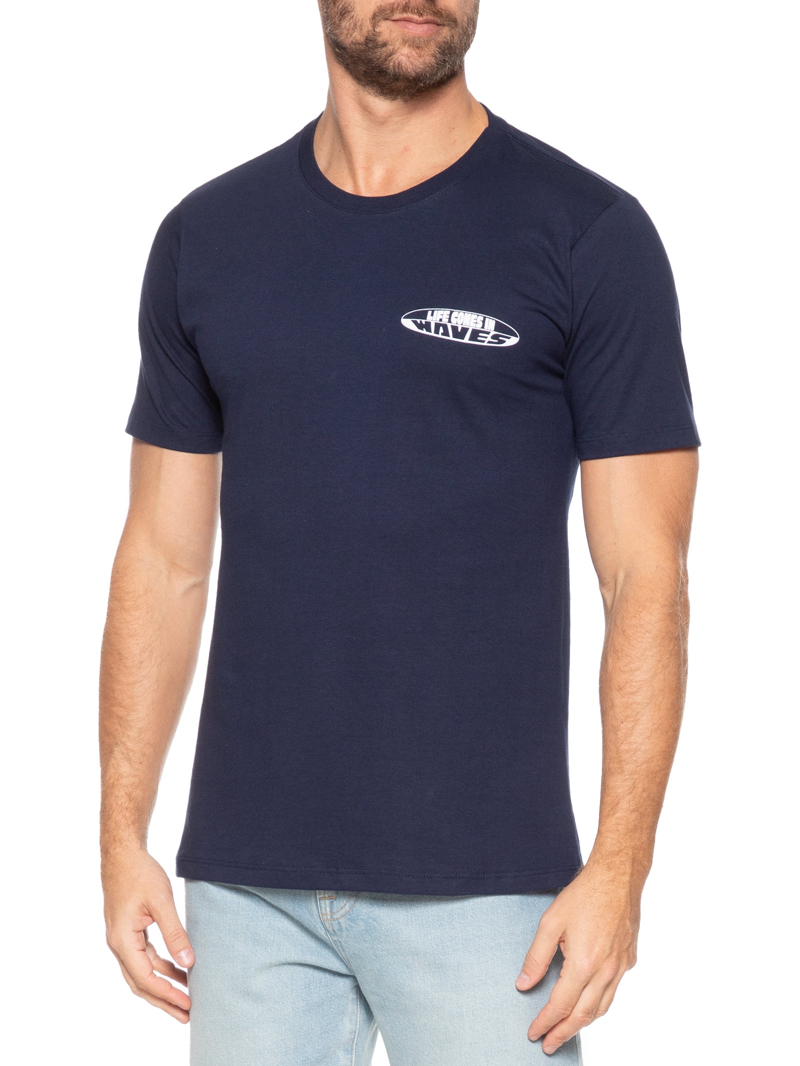 Camiseta Masculina Estampa De Prancha Azul Basiq Men