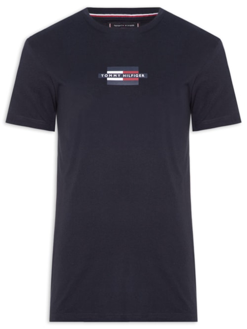 Camiseta Masculina Estampa Flag Box Regular Fit Em Algodão – Azul