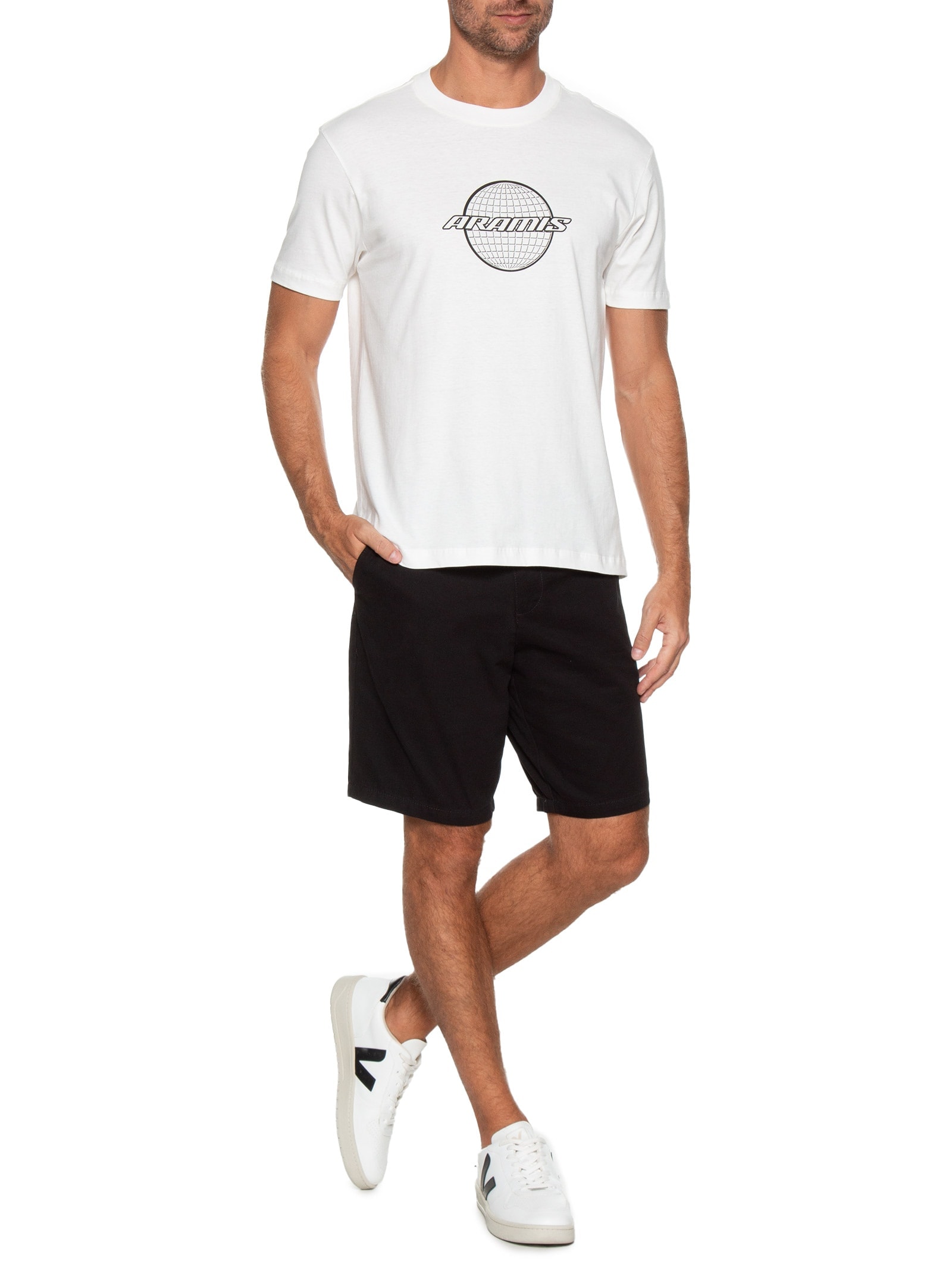Camiseta Masculina Estampa Globe Branco Aramis