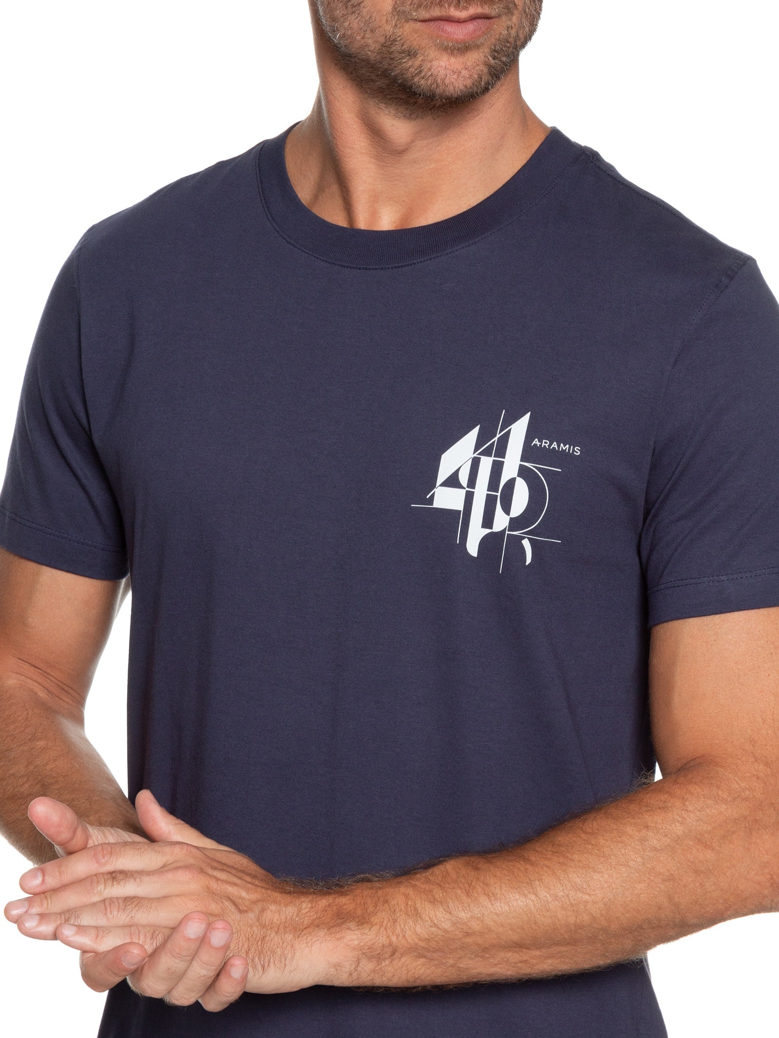 Camiseta Masculina Estampa Linhas Geométricas Azul Aramis