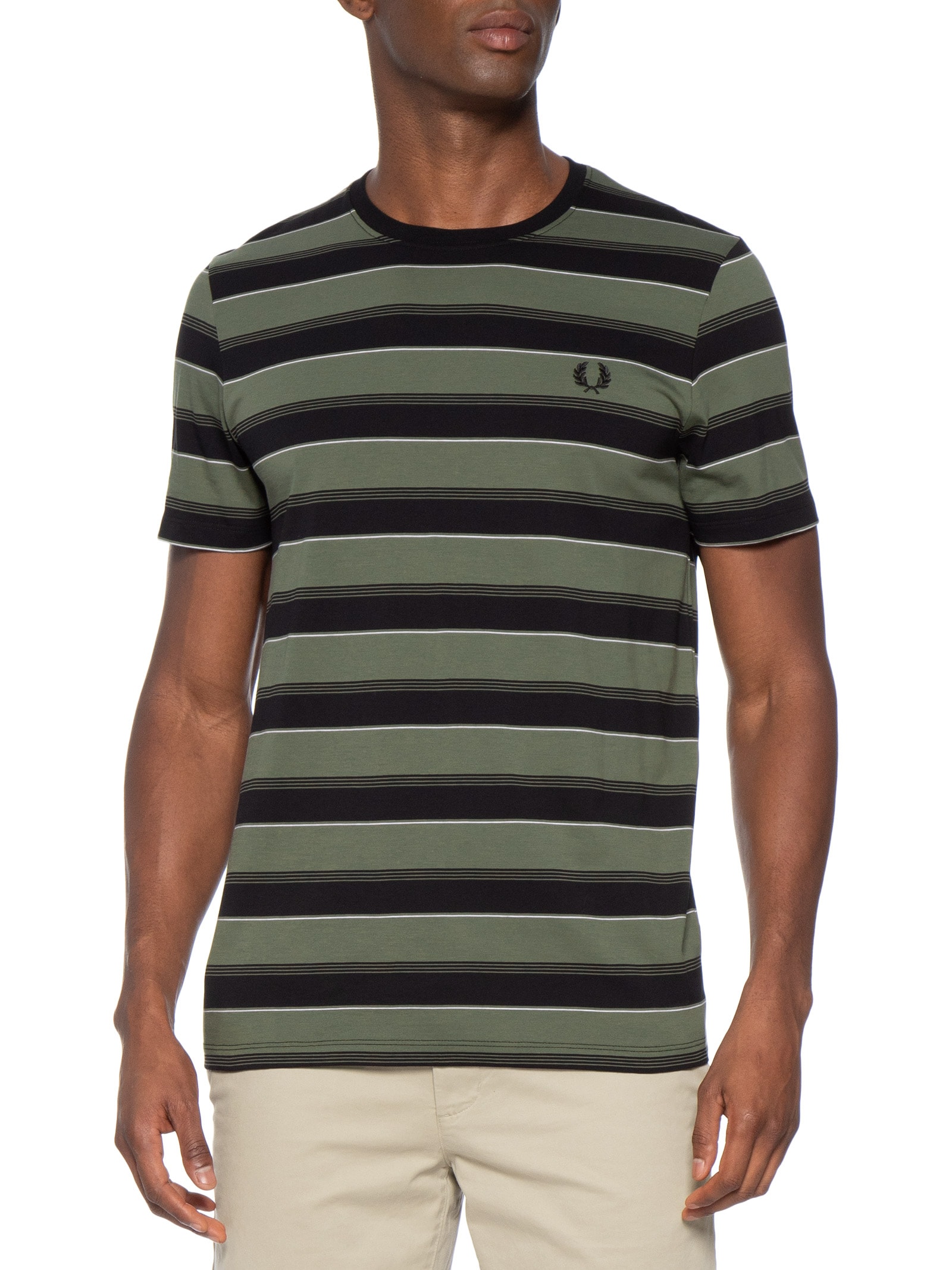 Camiseta Masculina Estampa Listrada Verde Fred Perry