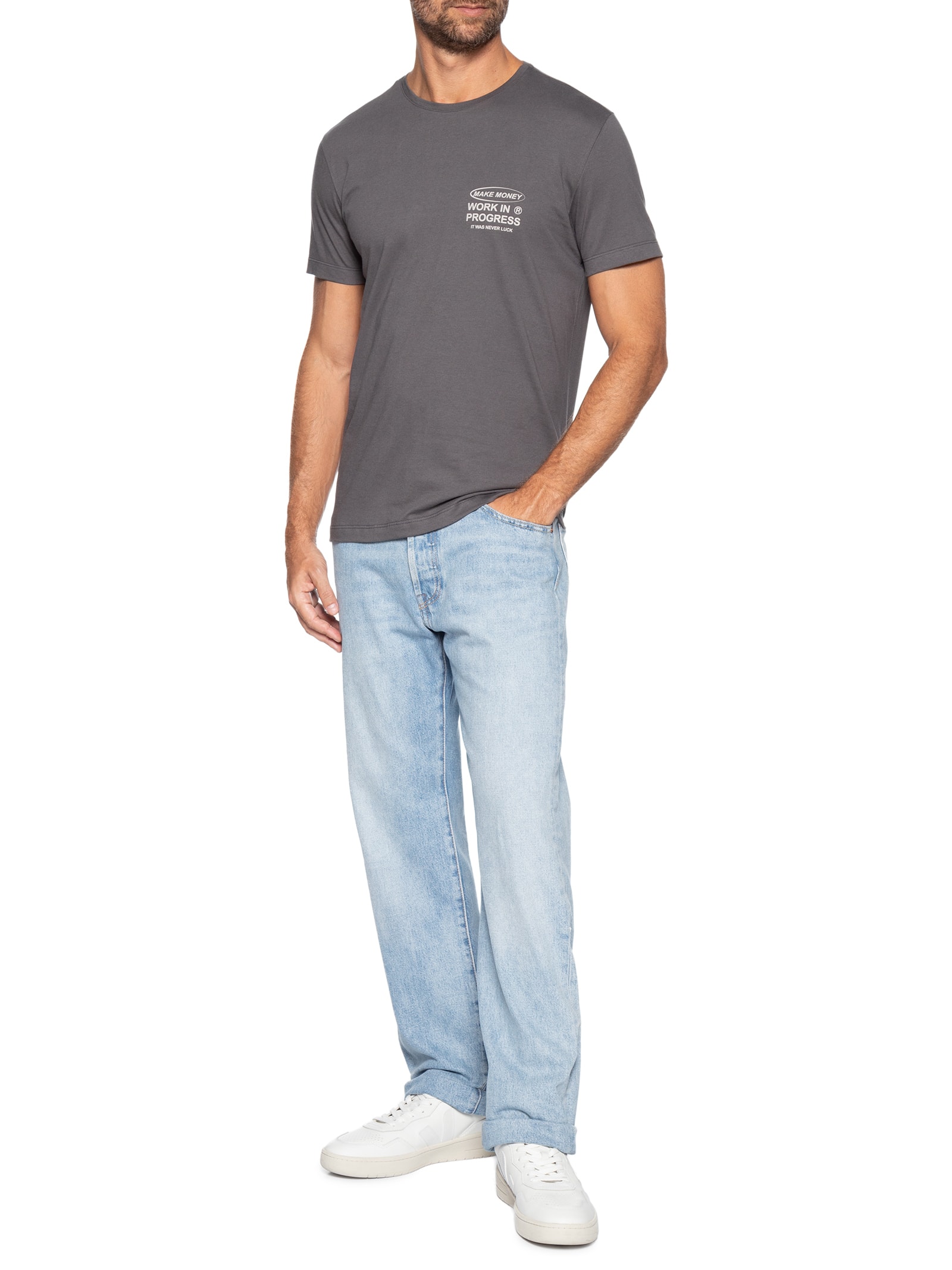 Camiseta Masculina Estampa Make Money Cinza Sergio K