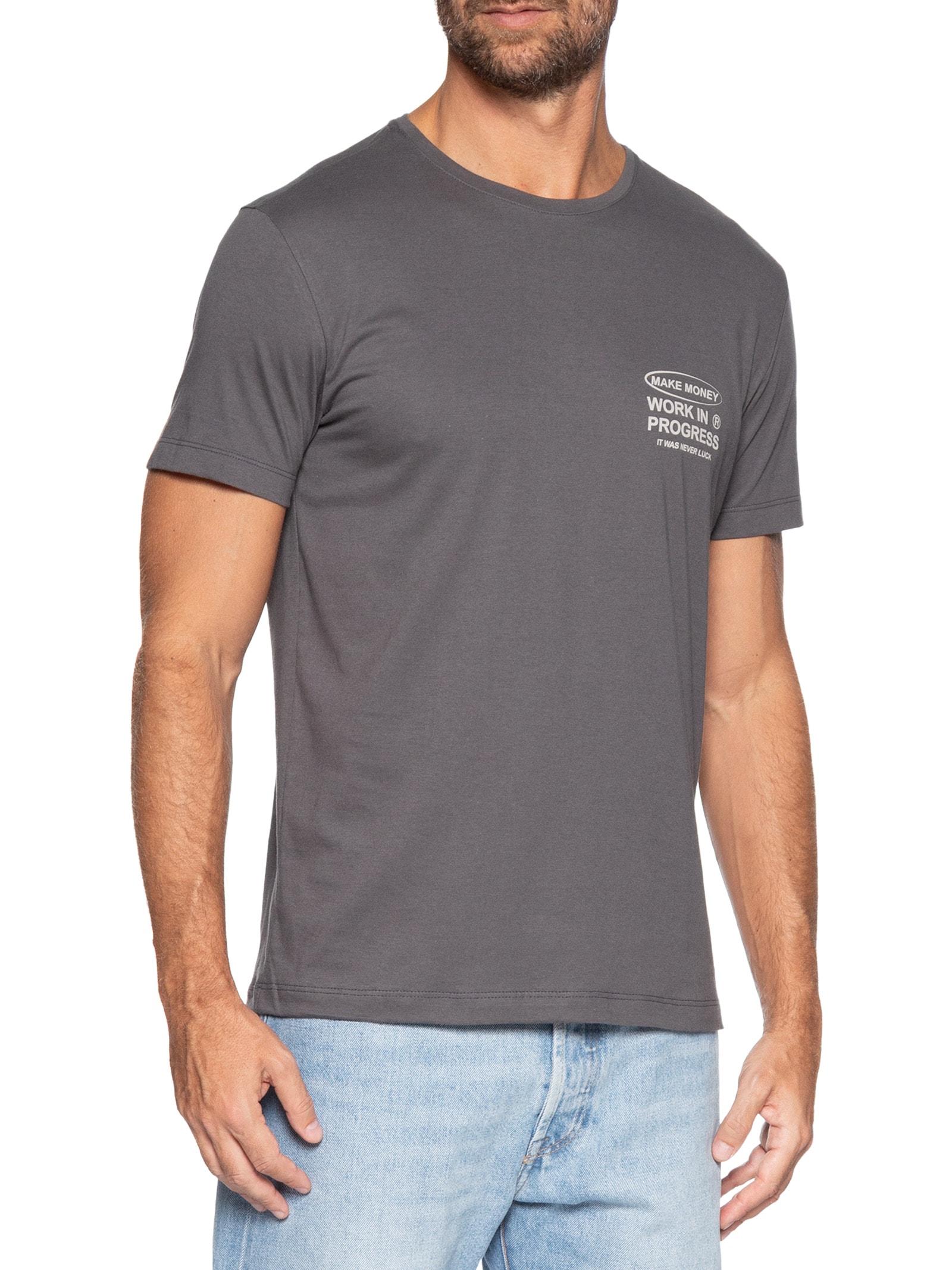 Camiseta Masculina Estampa Make Money Cinza Sergio K