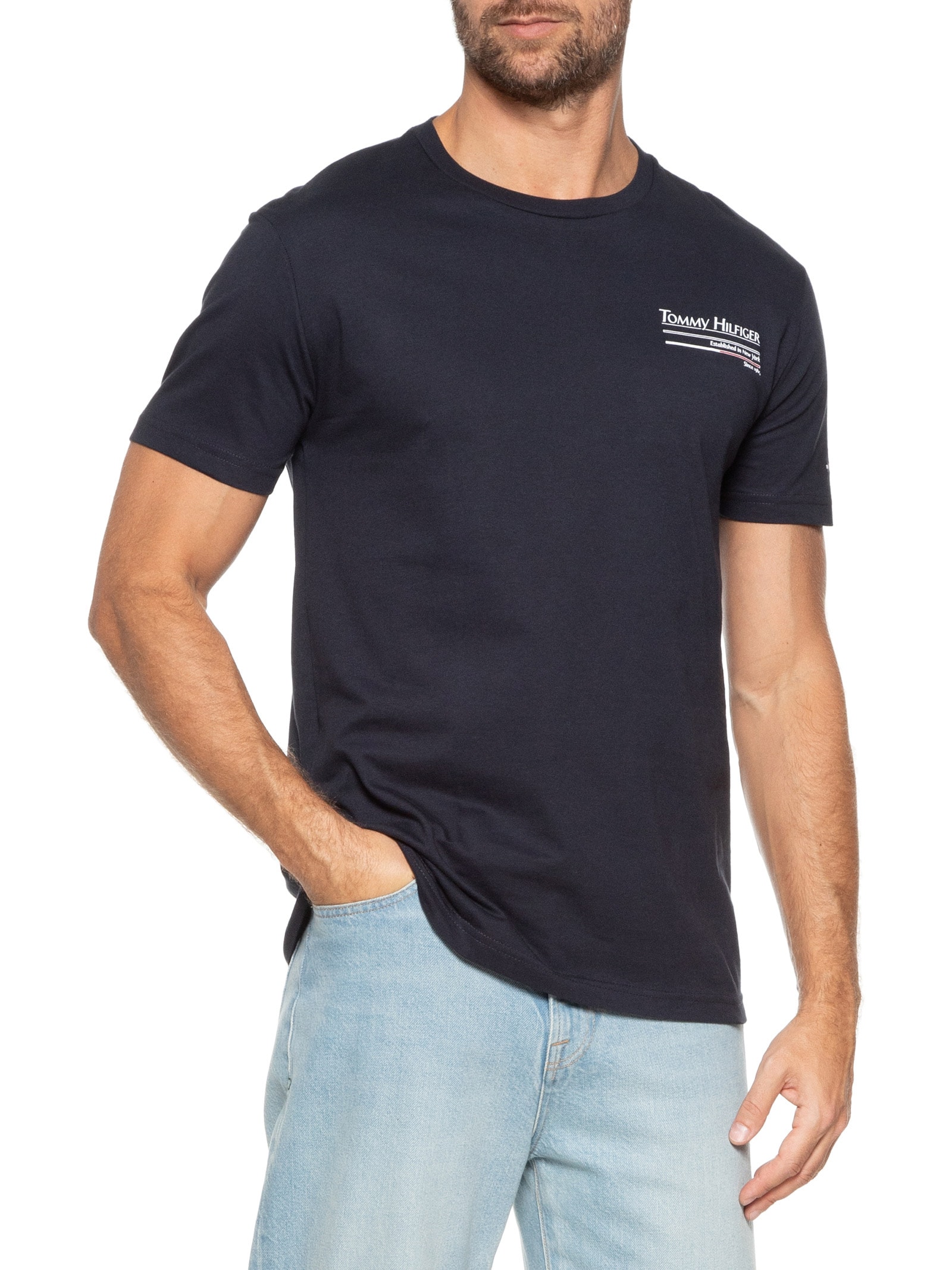 Camiseta Masculina Estampa Out Sailing Em Algodão Azul Tommy Hilfiger