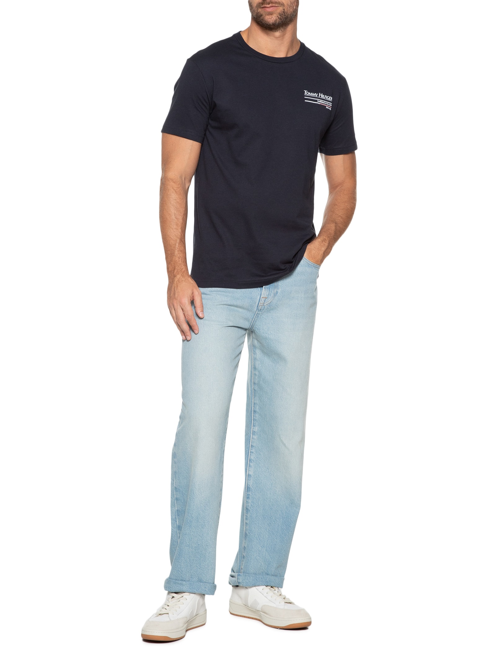 Camiseta Masculina Estampa Out Sailing Em Algodão Azul Tommy Hilfiger